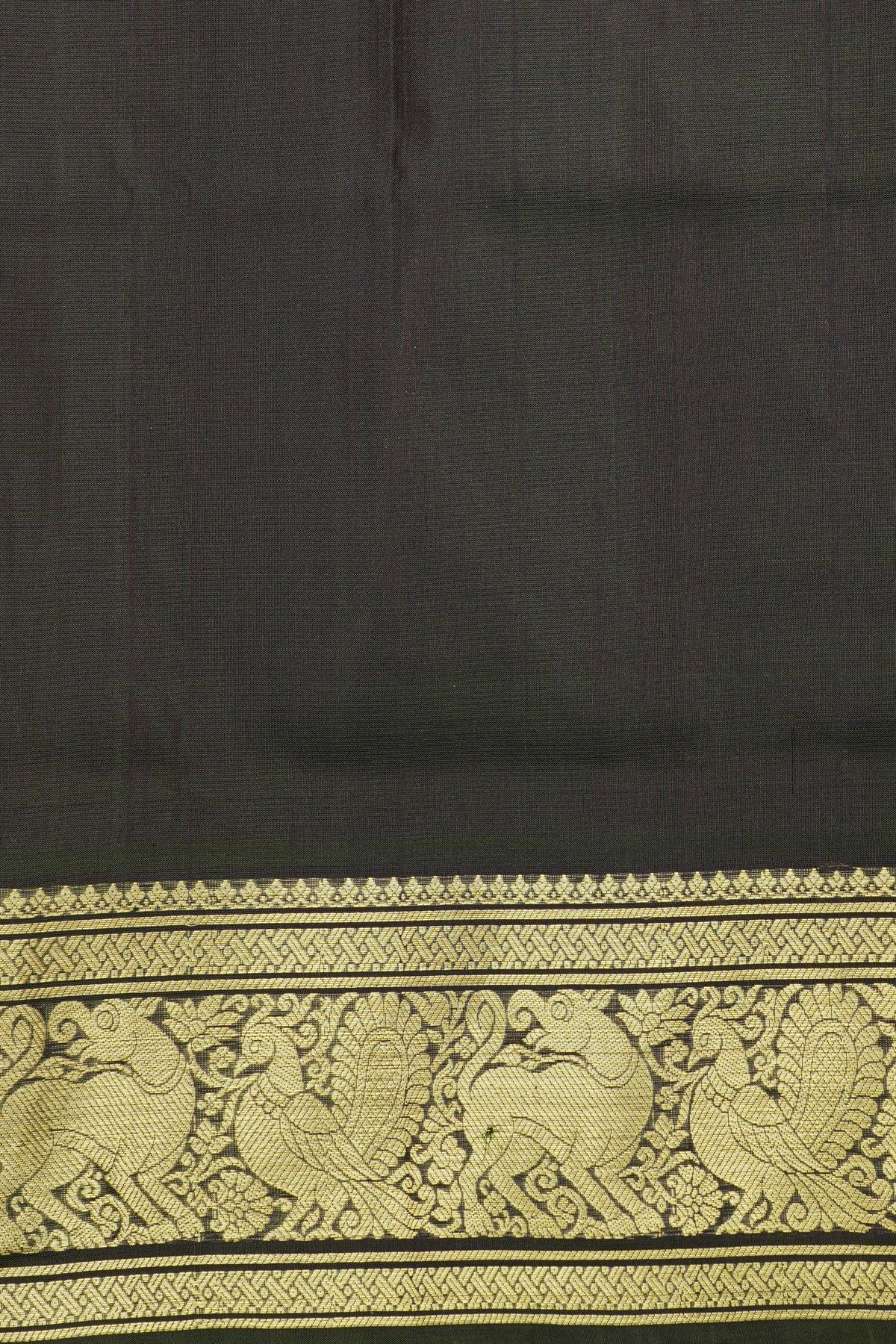 Venkatagiri Silk Grey Saree With Peacock And Yali Border