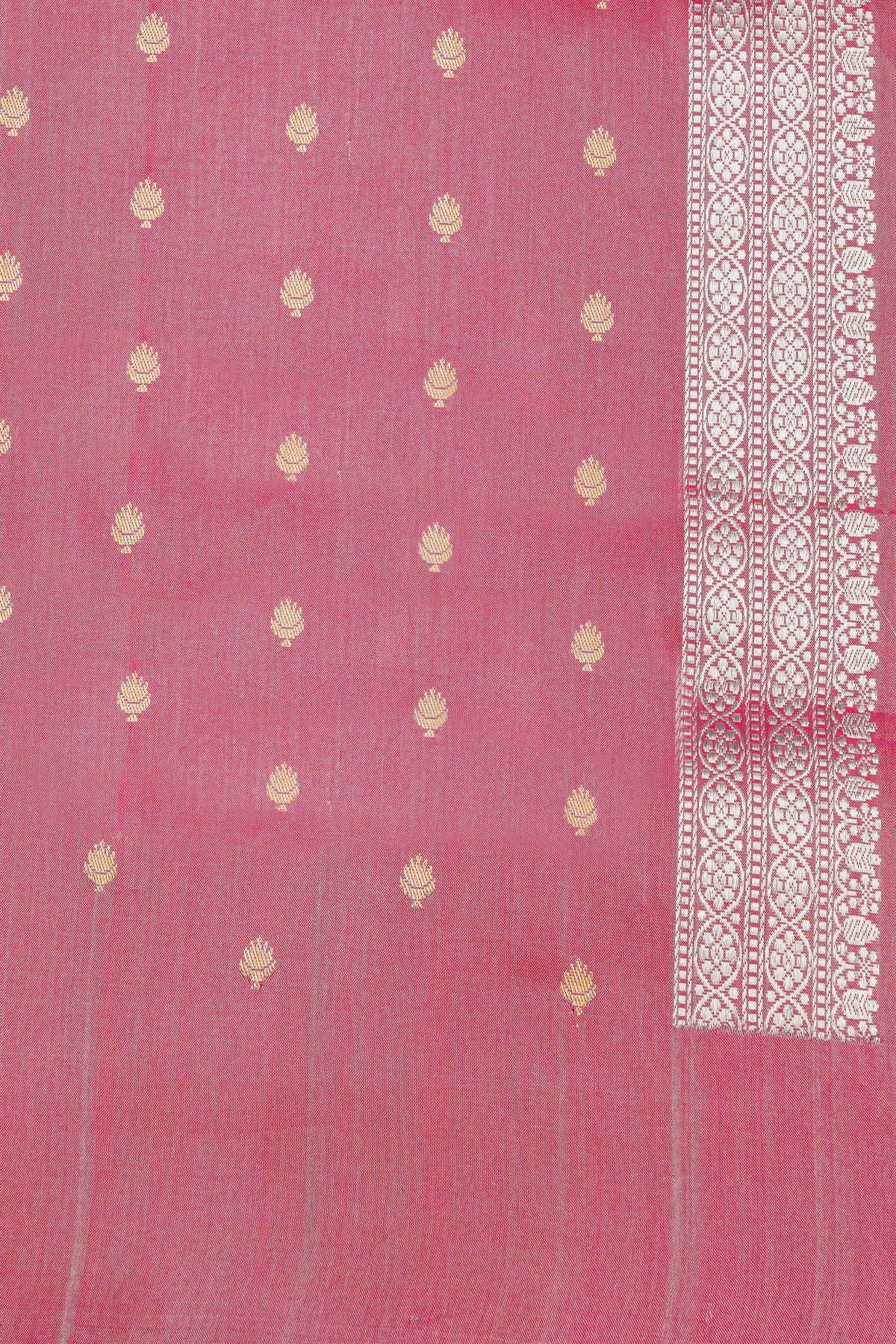 Banarasi Silk Onion Pink Saree With Florals And Leaves Jaal In Meenakari Body