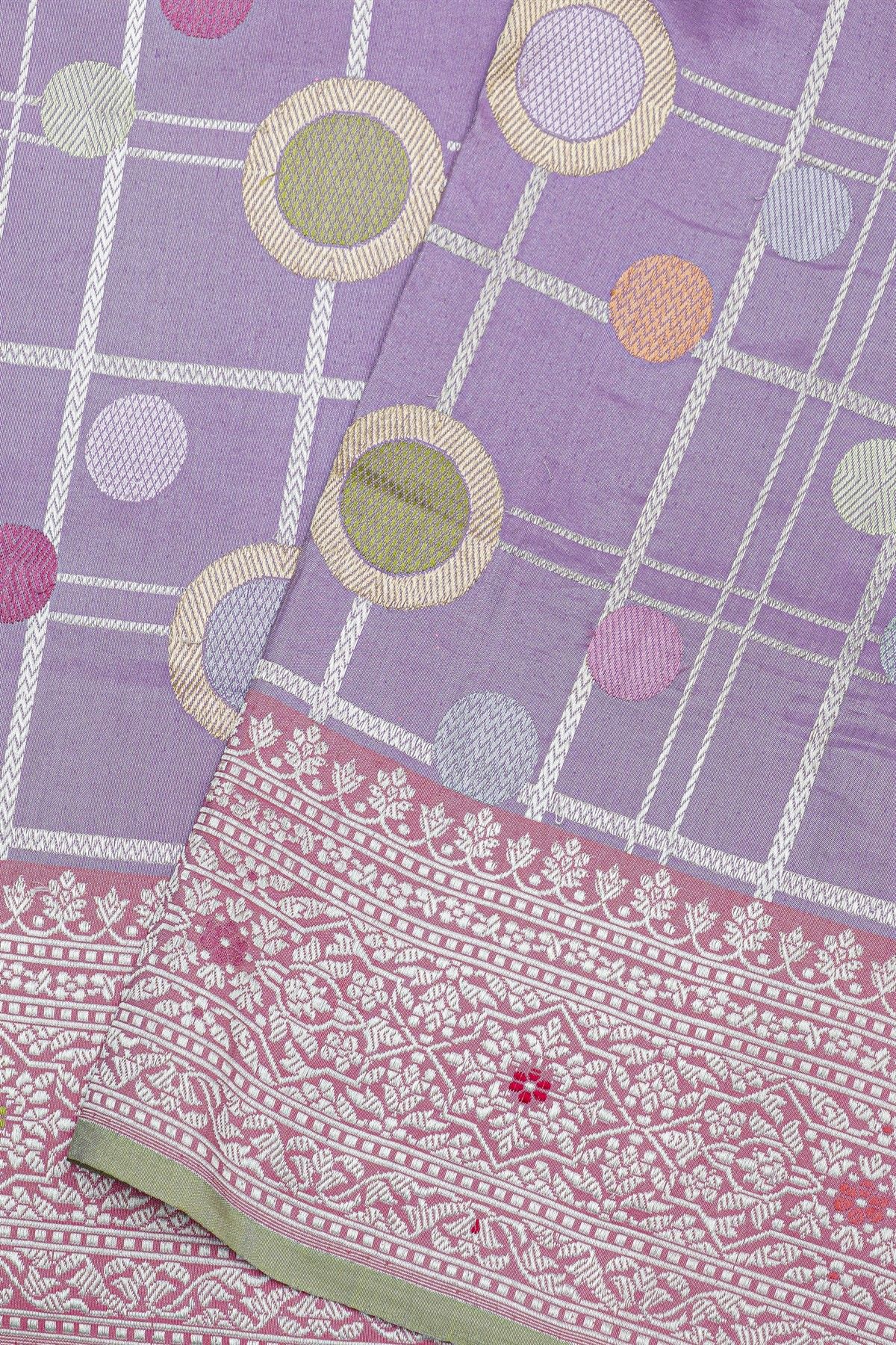 Banarasi Silk Lavender Saree With Florals And Leaves Jaal In Meenakari Border