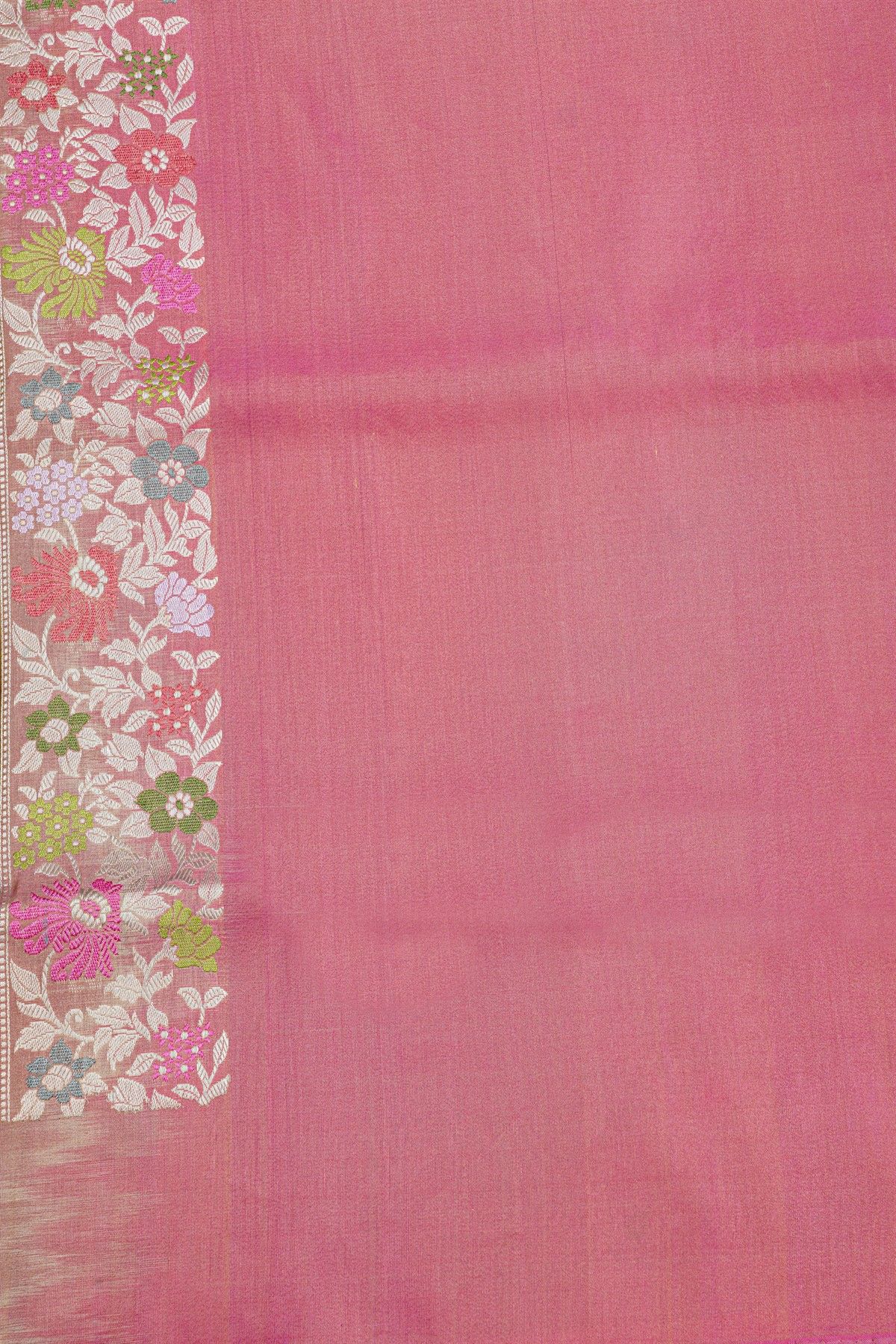 Banarasi Silk Onion Pink Saree With Meenakari Florals And Leaves Border