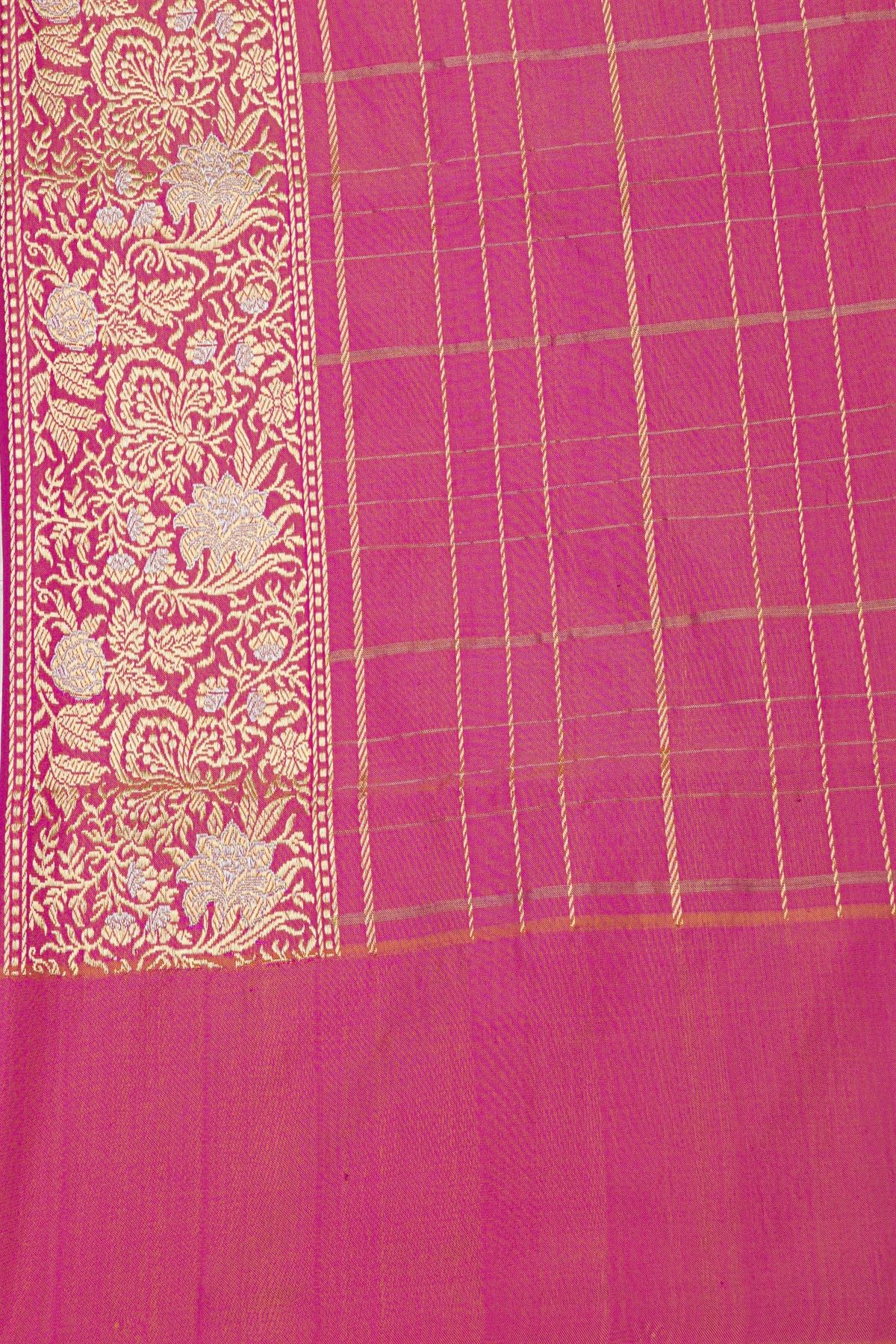 Banarasi Silk Sky Blue Saree With Florals And Leaves Border