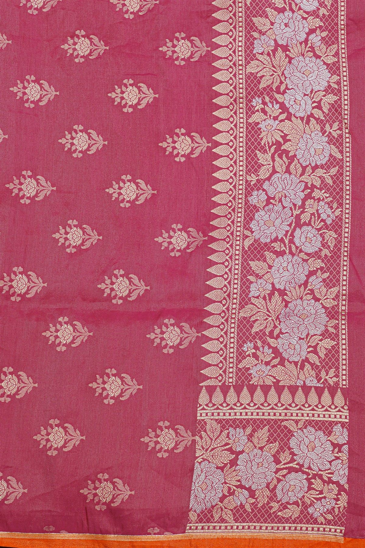Banarasi Silk Lavender Saree With Florals And Leaves Jaal In Meenakari Border