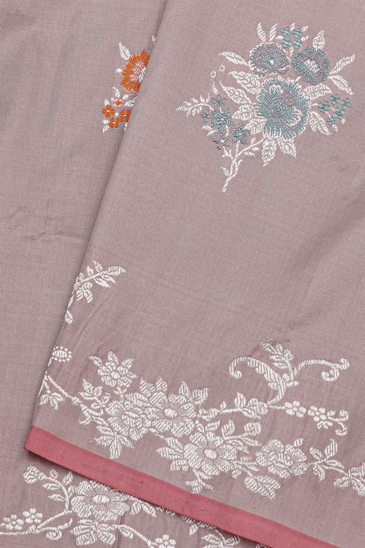 Banarasi Silk Lilac Saree With Florals And Leaves In Meenakari Body
