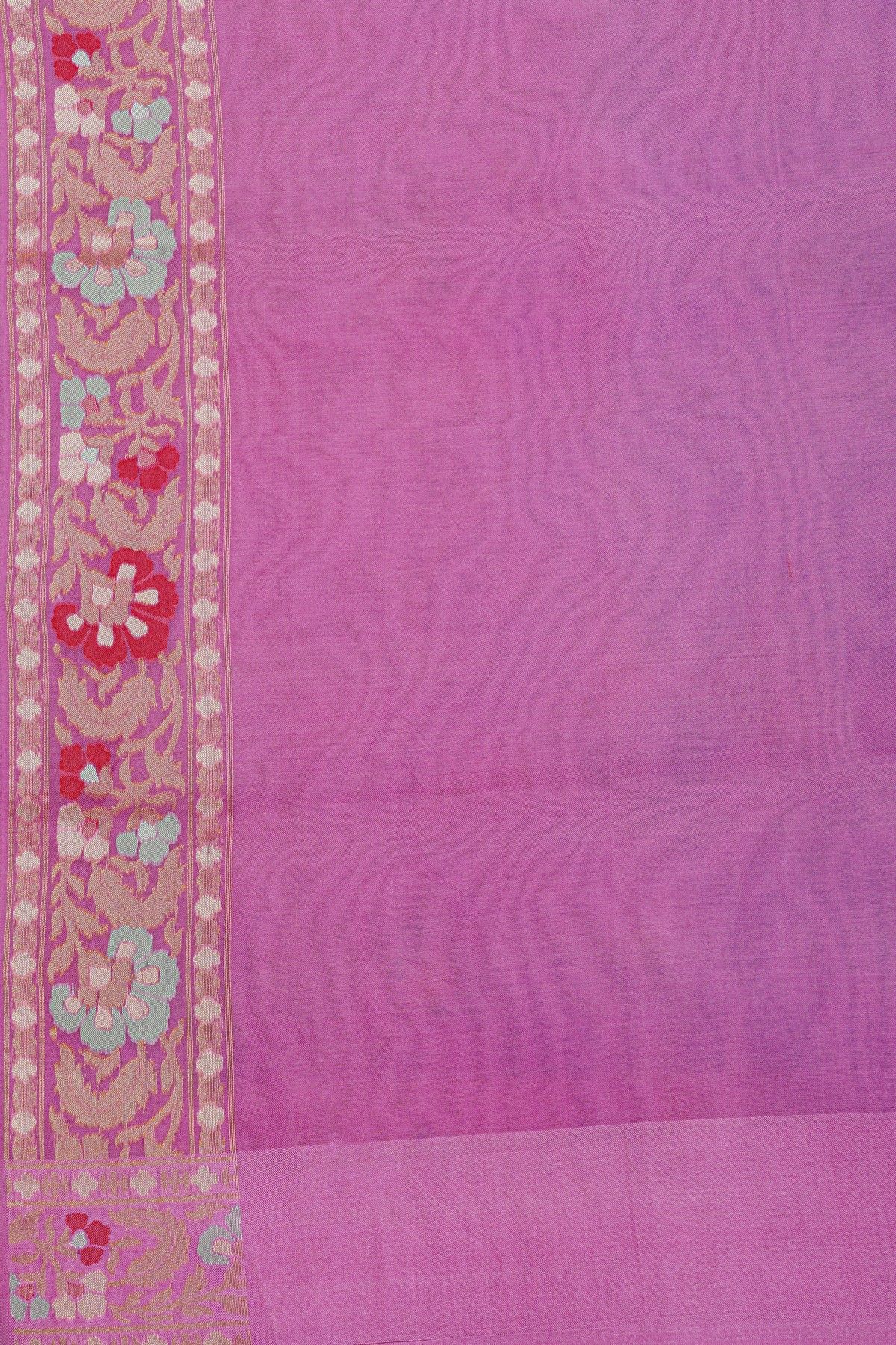 Fancy Organza Lavender Saree With Florals And Leaves Border
