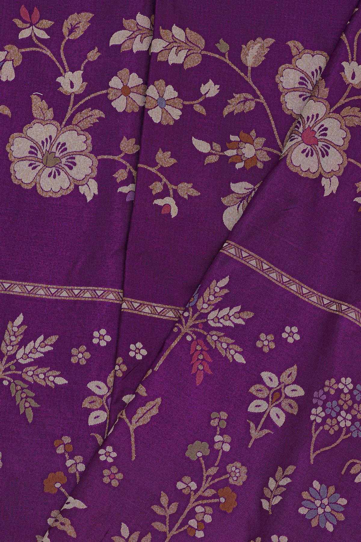 Fancy Organza Violet Saree With Florals And Leaves Border