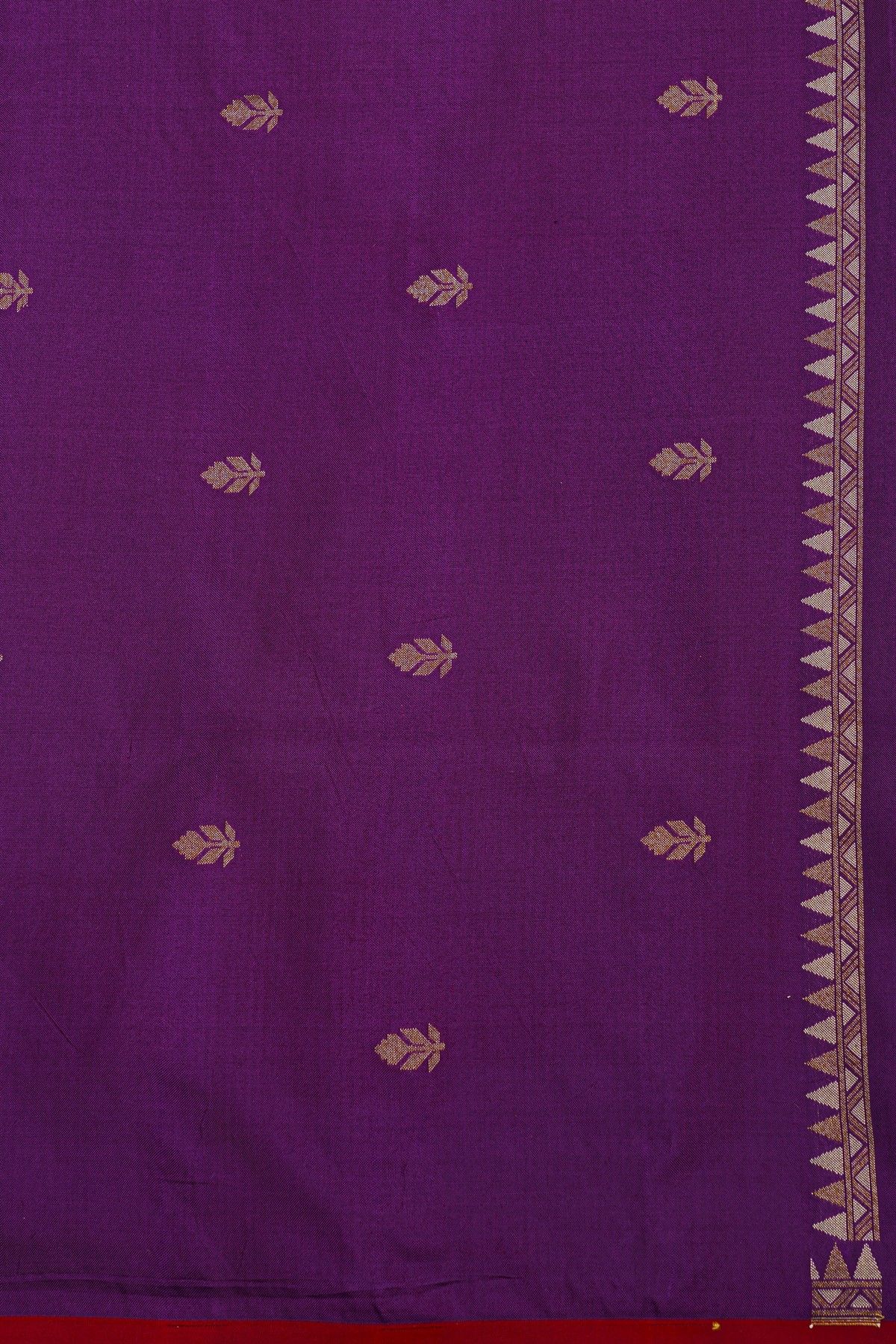 Fancy Organza Violet Saree With Florals And Leaves Border