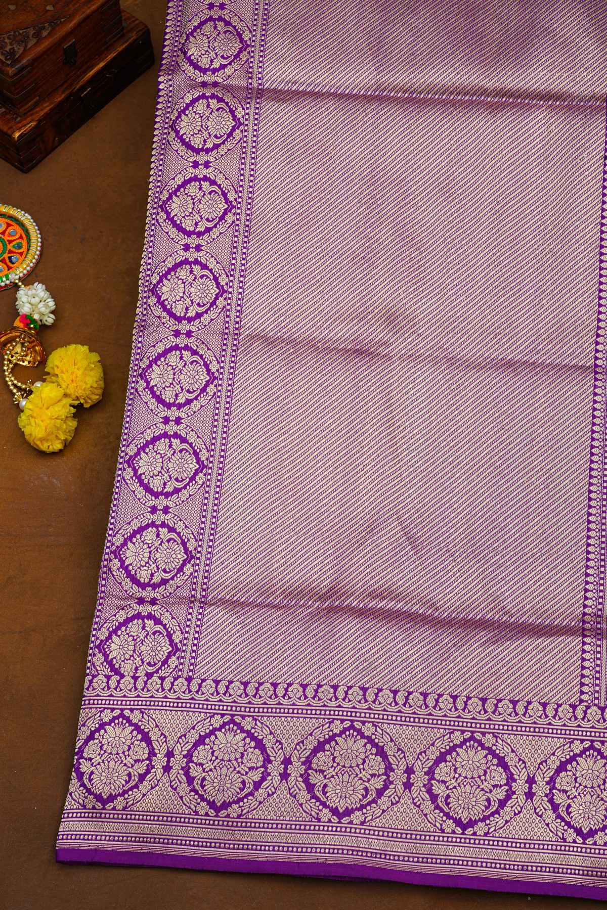 Banarasi Silk Purple Saree With Florals And Leaves In Meenakari Body