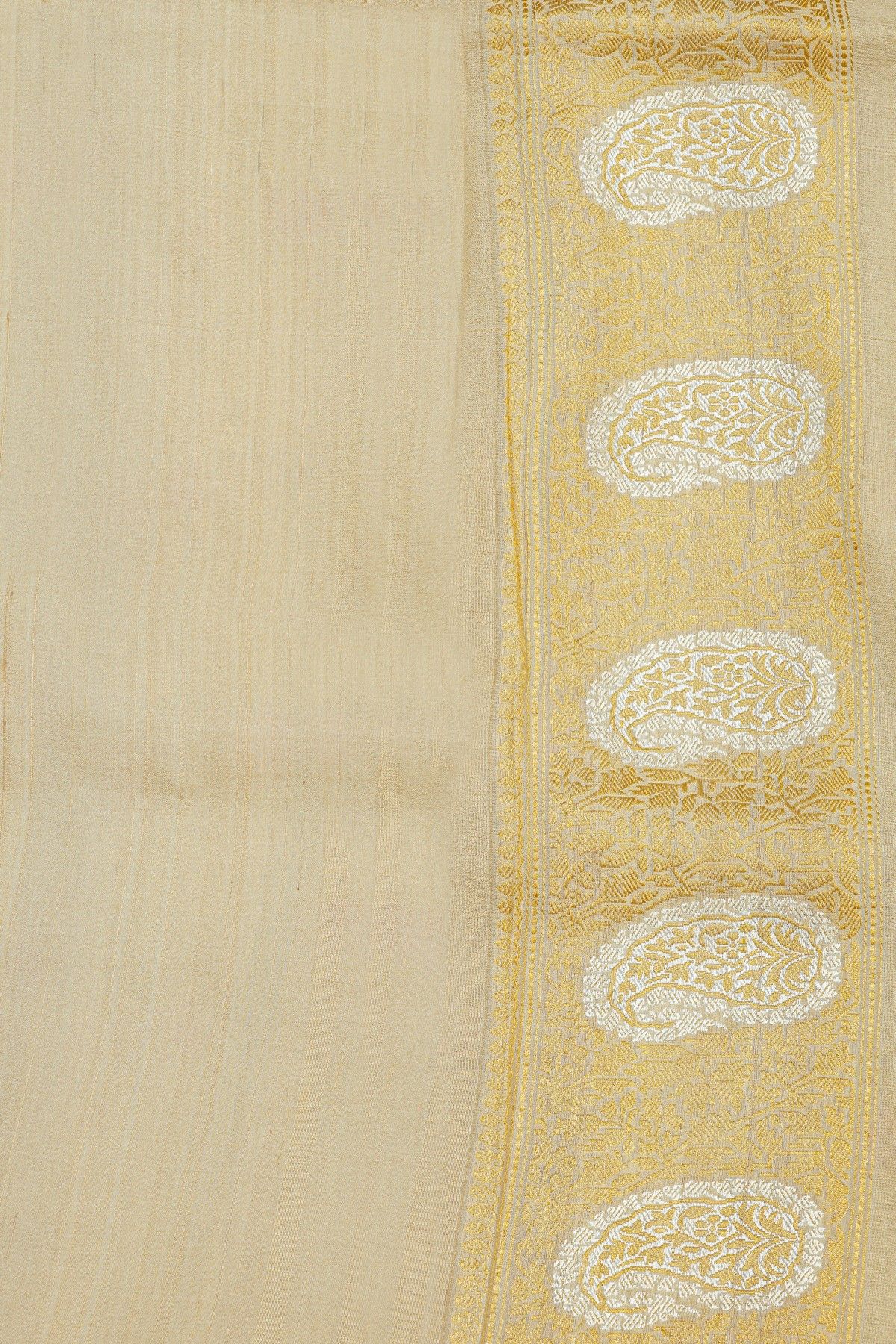 Banarasi Silk Off White Saree With Florals And Paisleys Border