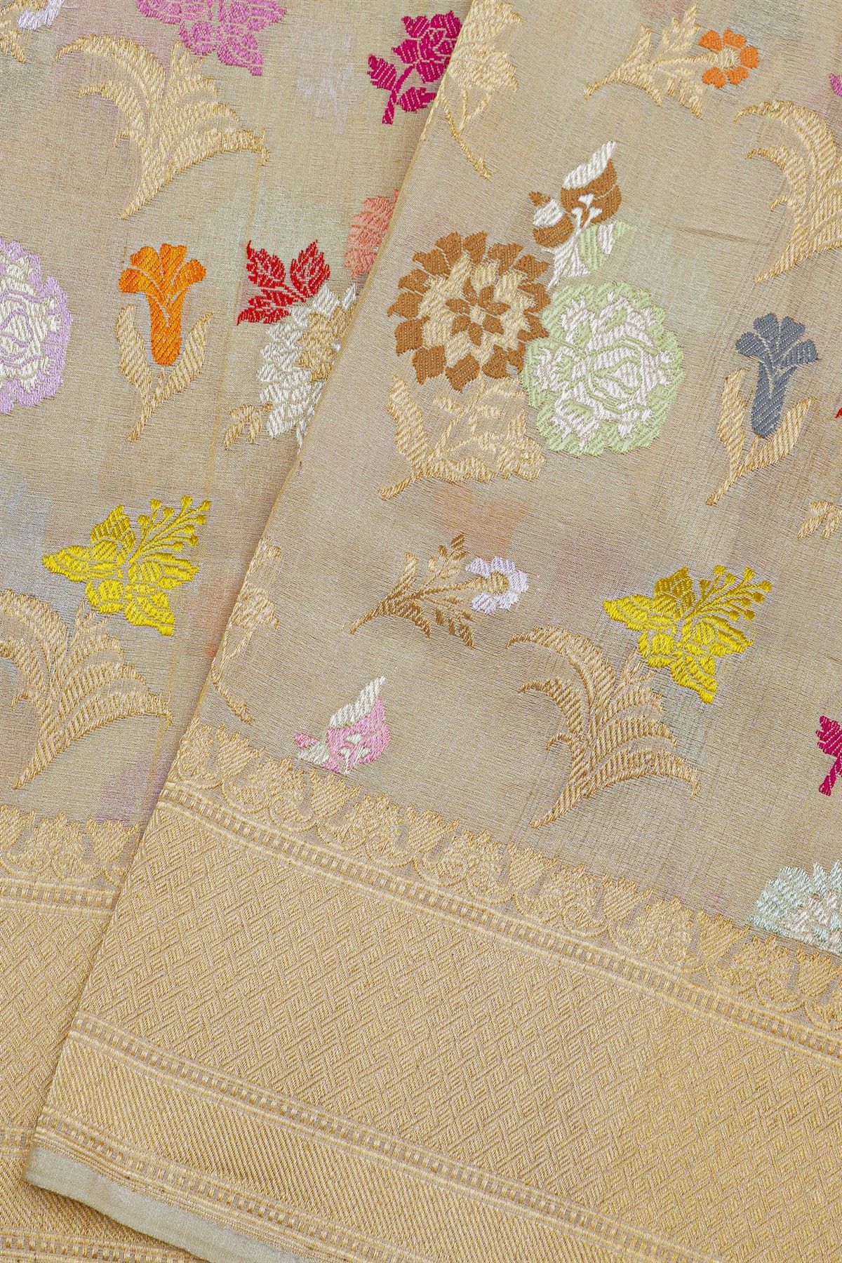 Banarasi Silk Off White Saree With Meenakari Floral And Leaf Body