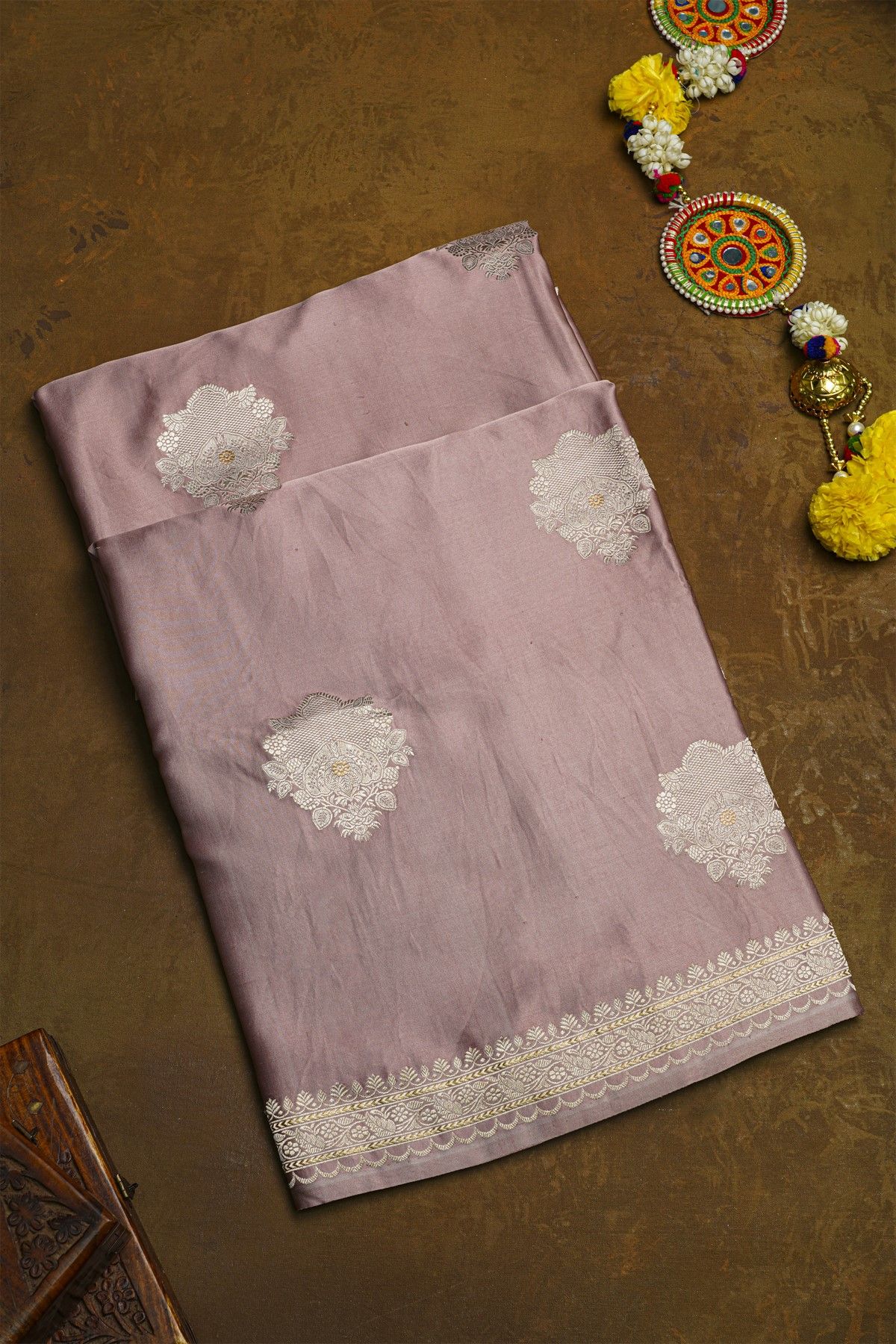 Banarasi Silk Lilac Saree With Florals And Buttis Body