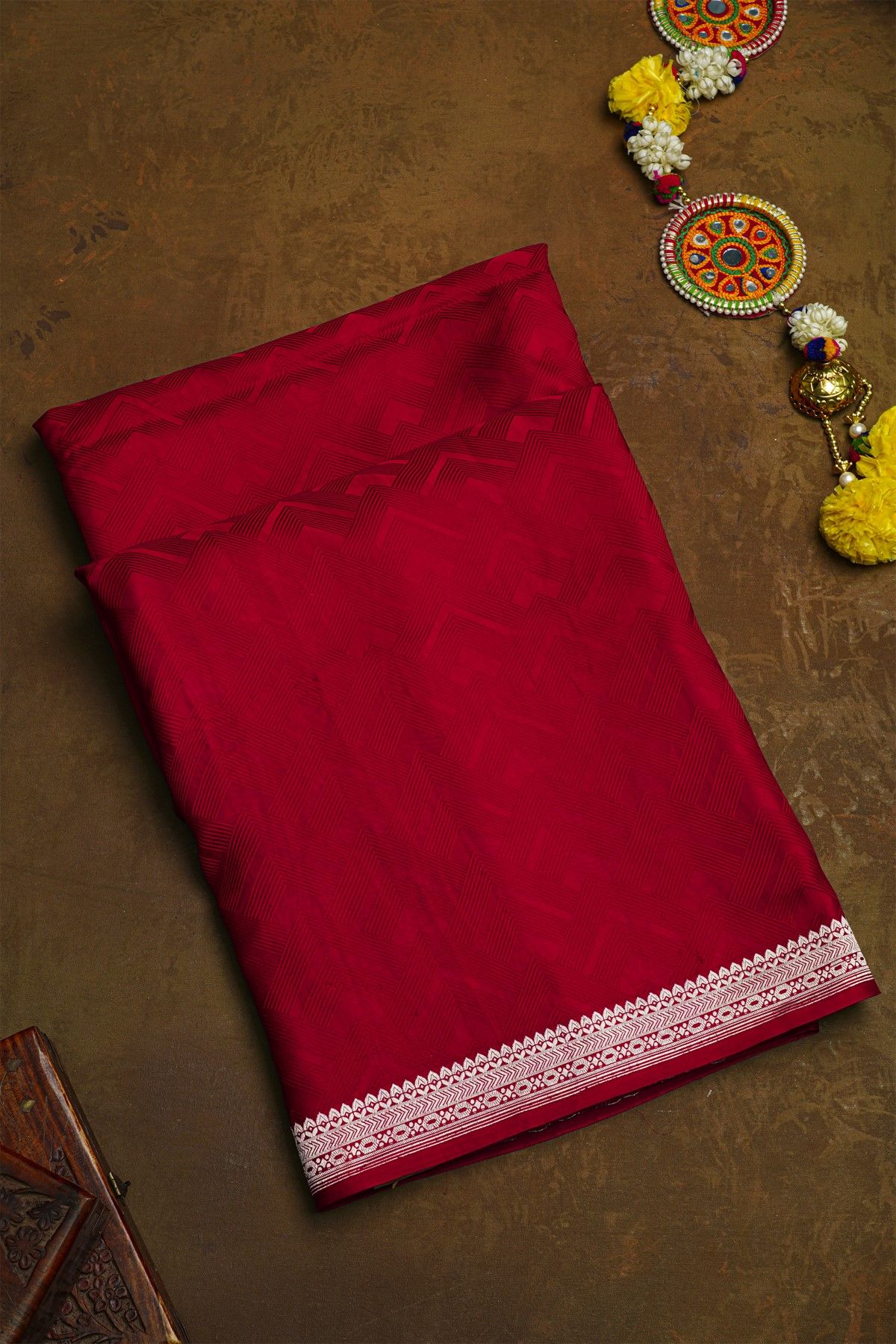 Banarasi Silk Red Saree With Floral Buttis Border