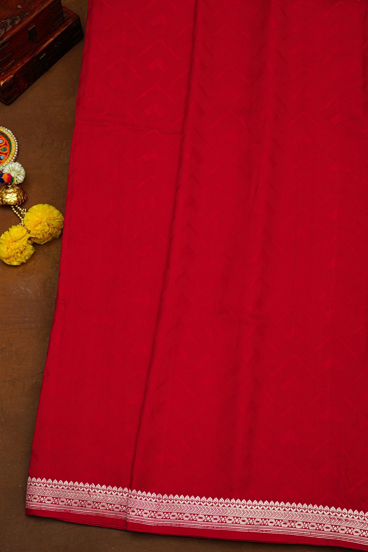 Banarasi Silk Red Saree With Floral Buttis Border