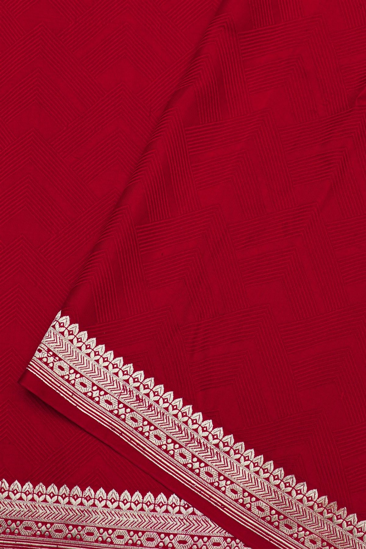 Banarasi Silk Red Saree With Floral Buttis Border