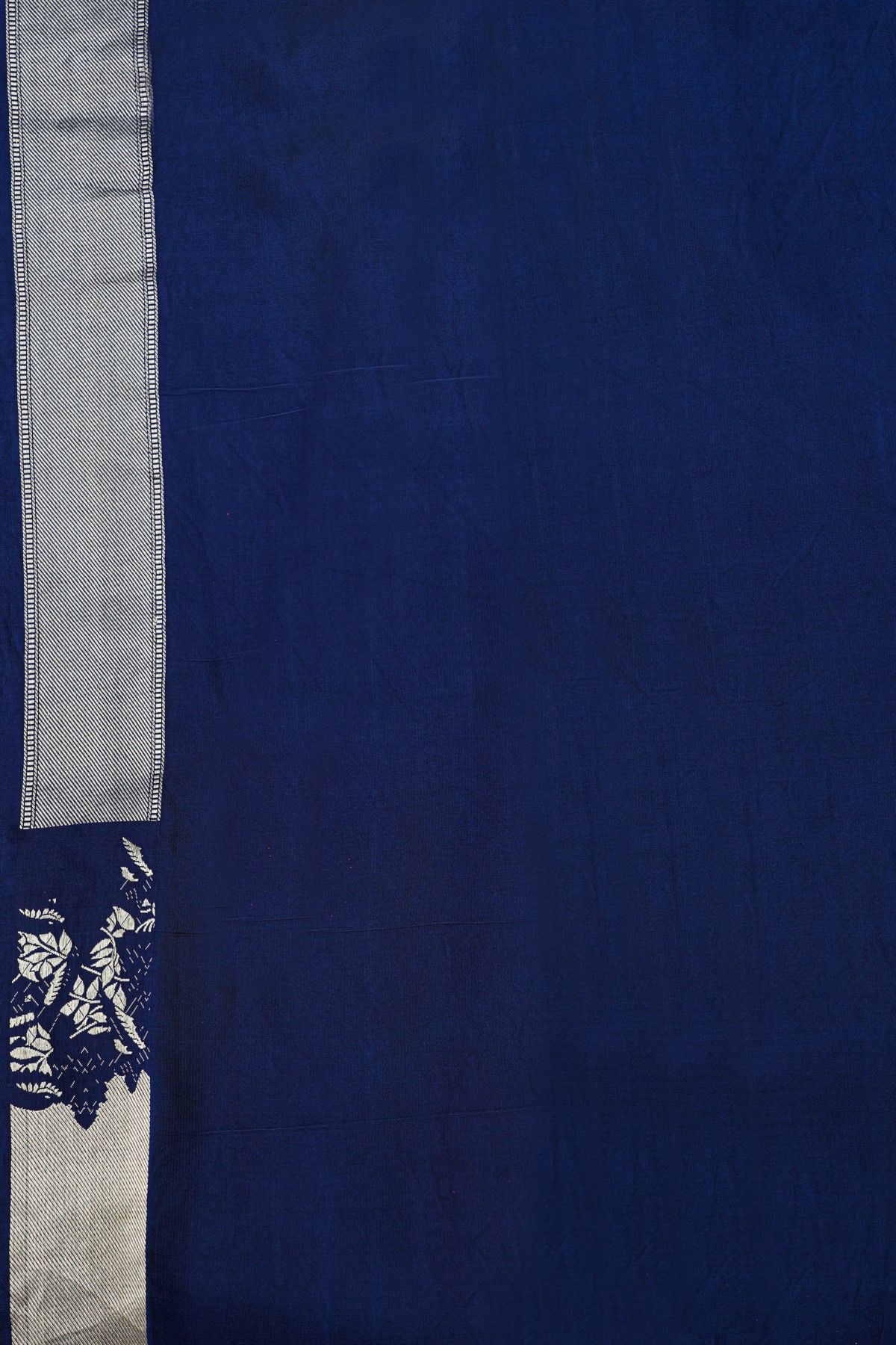Banarasi Silk Navy Blue Saree With Cross Lines And Birds Border