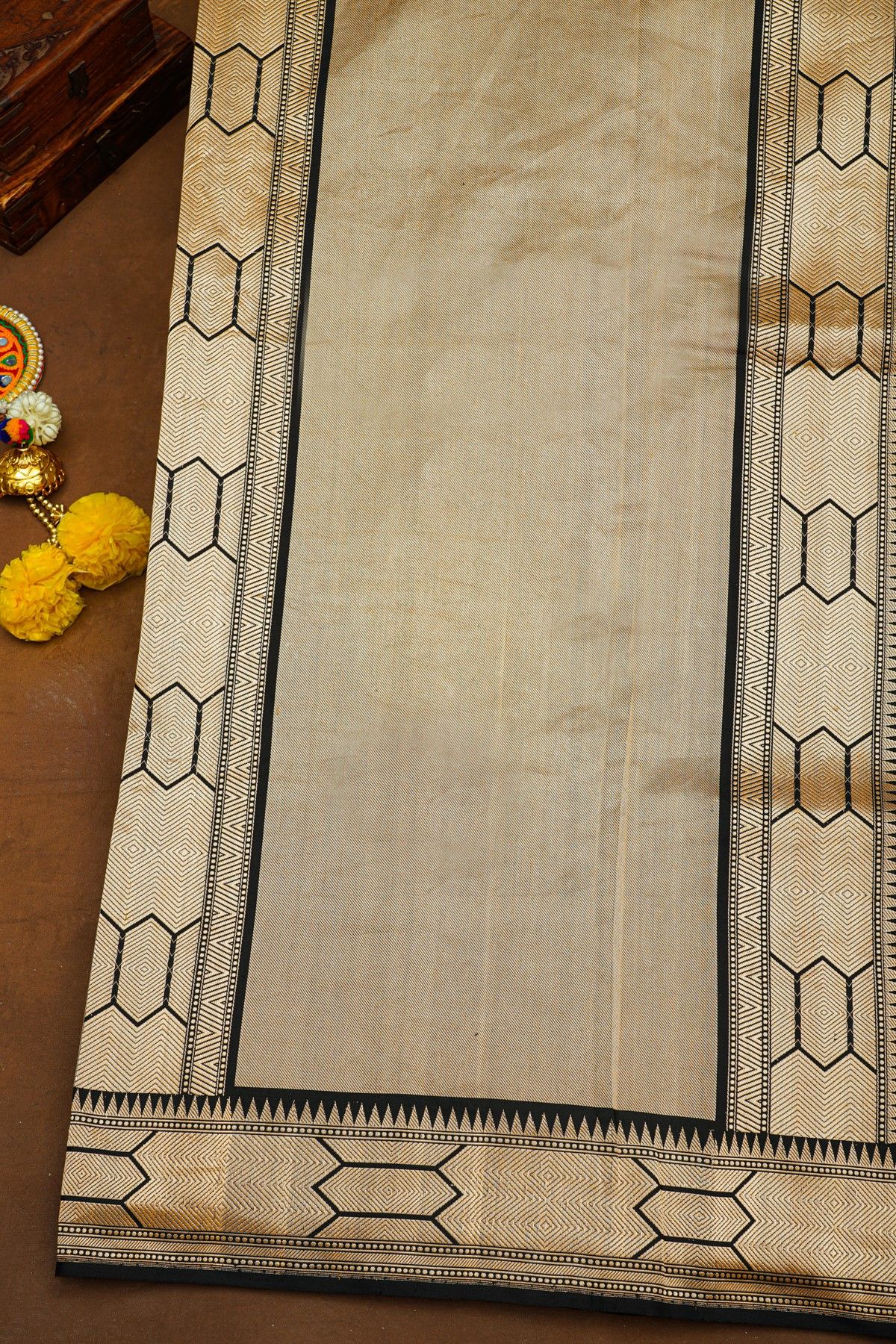 Banarasi Silk Black Saree With Florals And Leaves Jaal In Meenakari Body