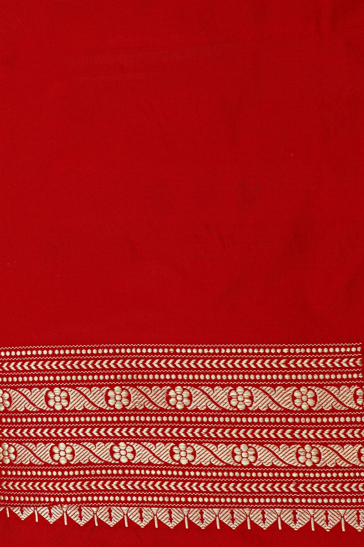 Banarasi Silk Red Saree With Florals And Leaves In Meenakari Body