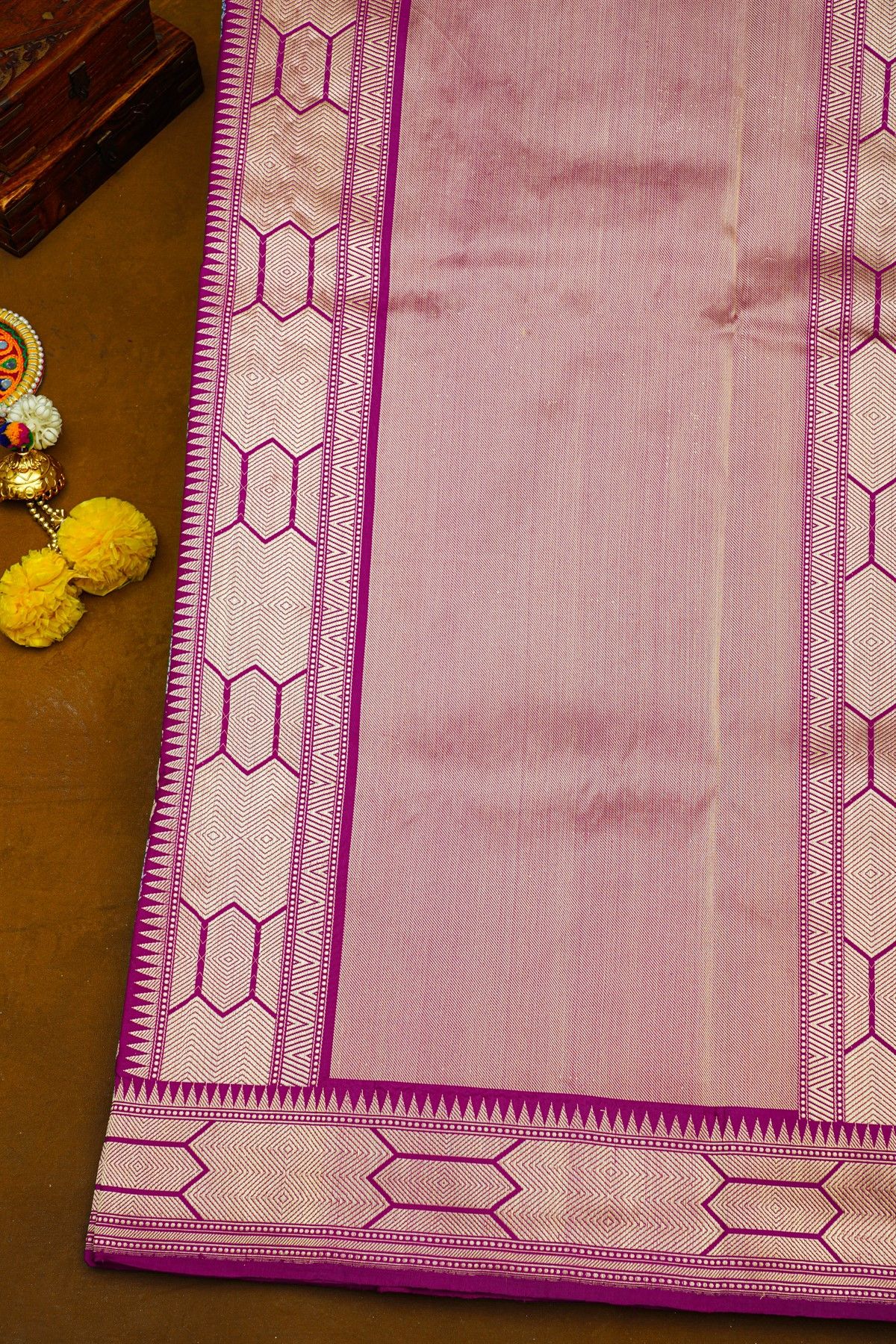 Banarasi Silk Purple Saree With Florals And Leaves In Meenakari Body