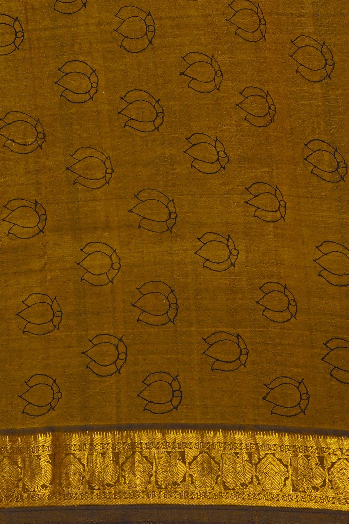 Kalamkari Silk Yellow Saree With Peacocks And Paisley In Box Border