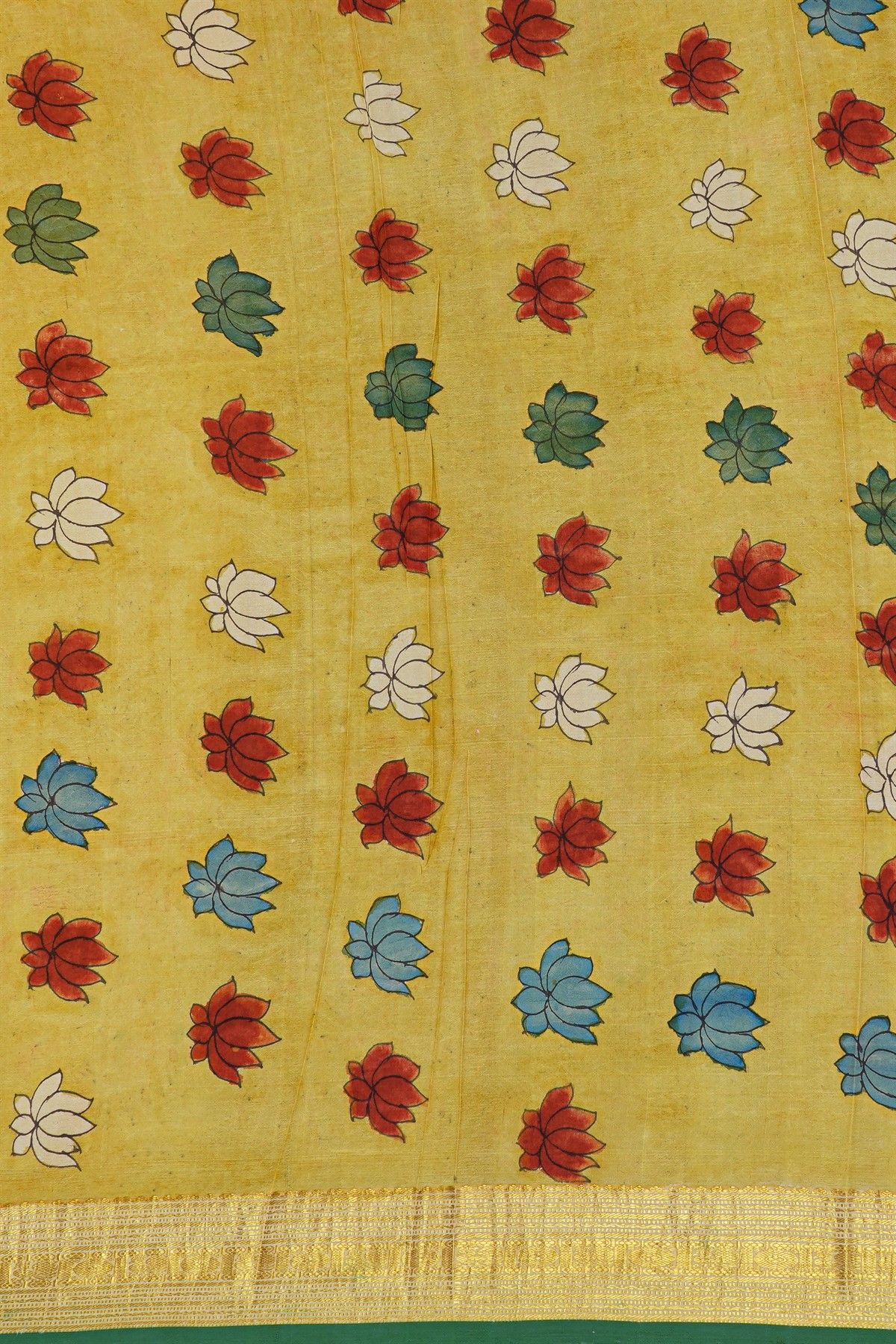 Hand Painted Kalamkari Silk Off White Saree With Zari Lines Border