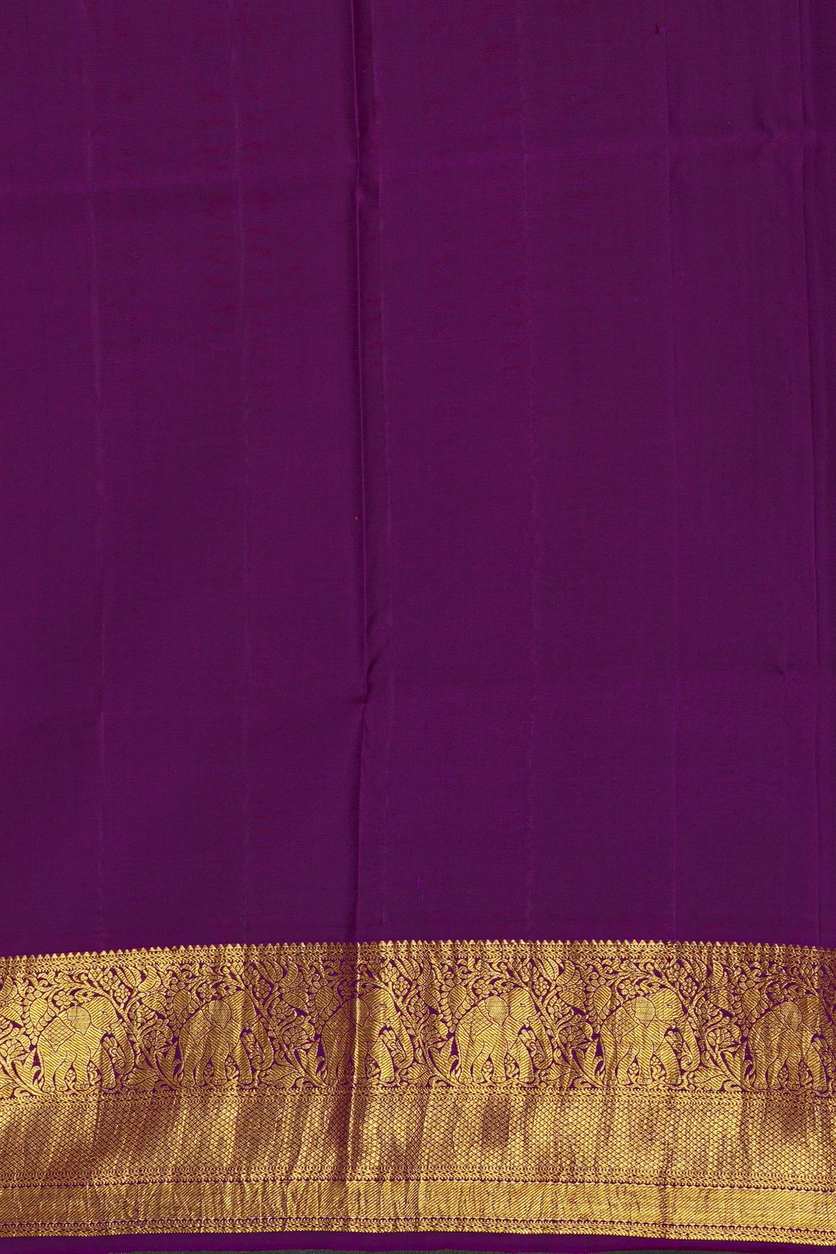 Kalamkari Silk Slate Grey Saree With Elephants And Florals Border