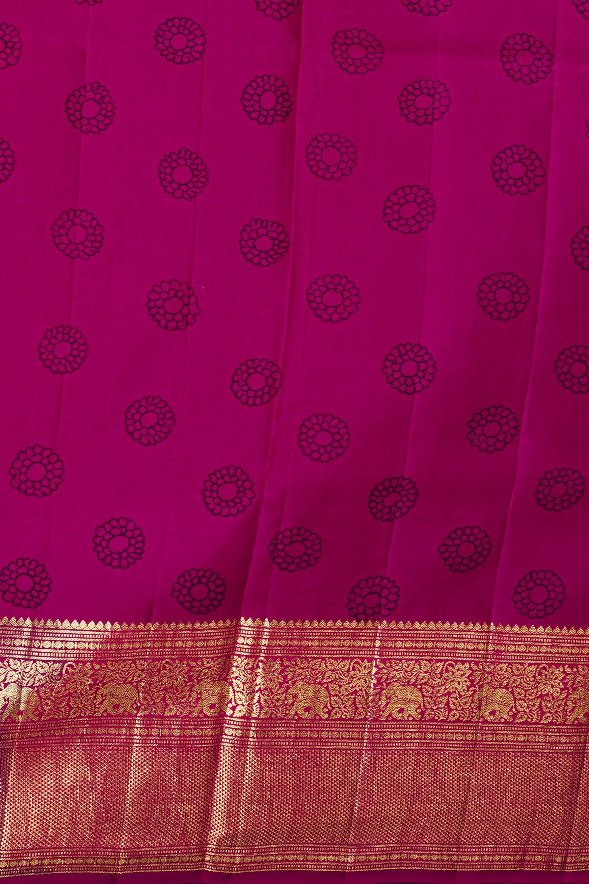 Kalamkari Silk Blue Saree With Elephants And Florals Border