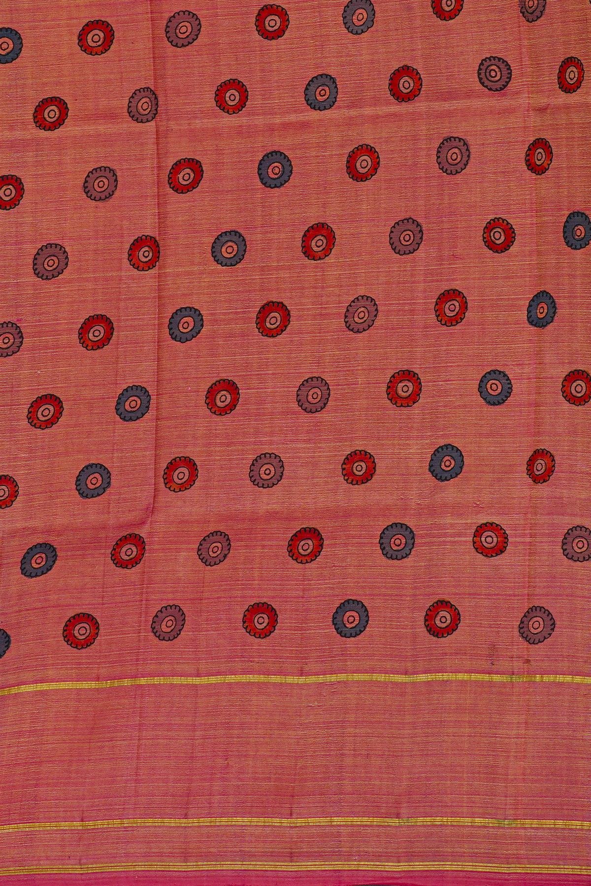 Kalamkari Silk Yellow Saree With Florals Border