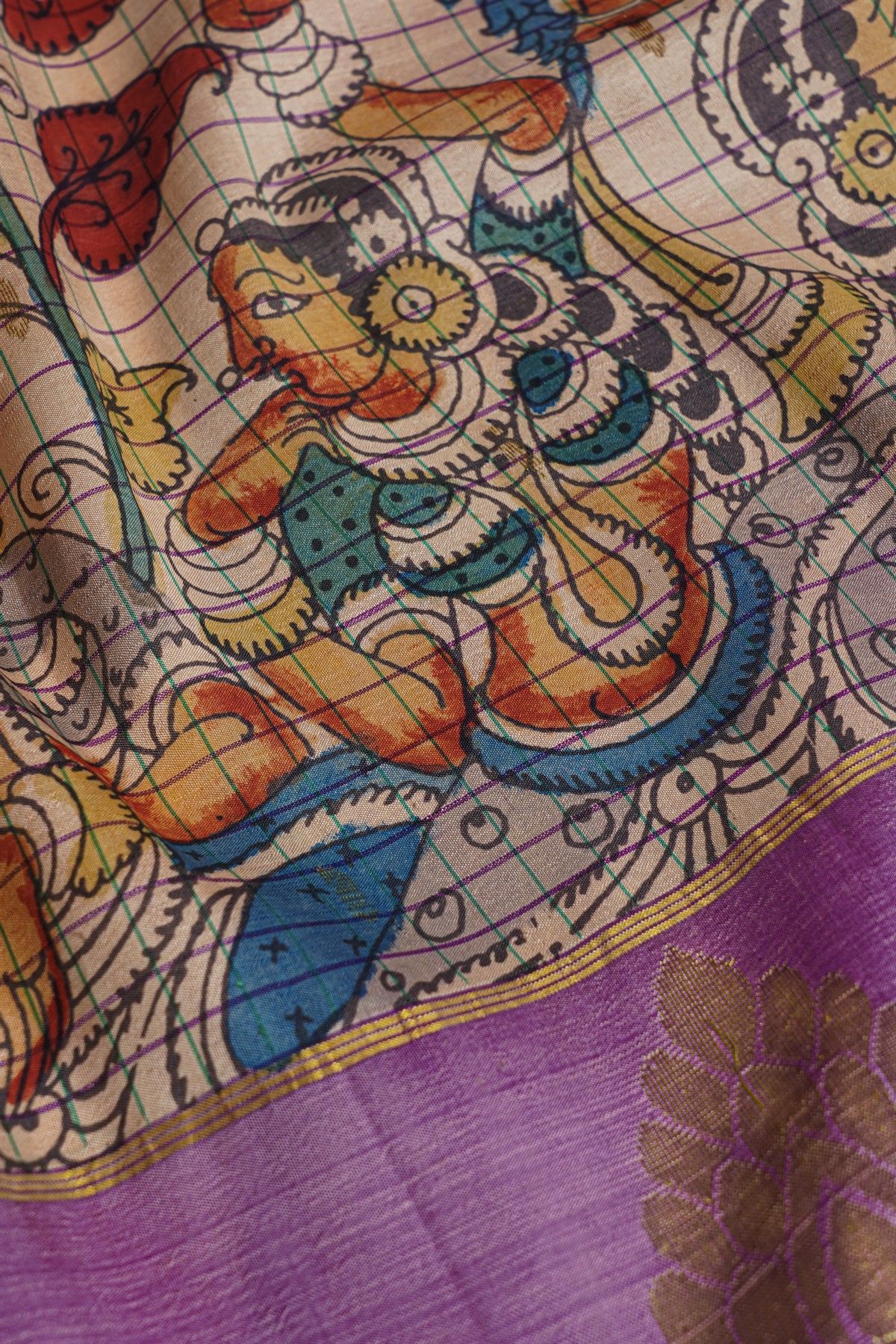 Kalamkari Silk Off White Saree With Florals Border