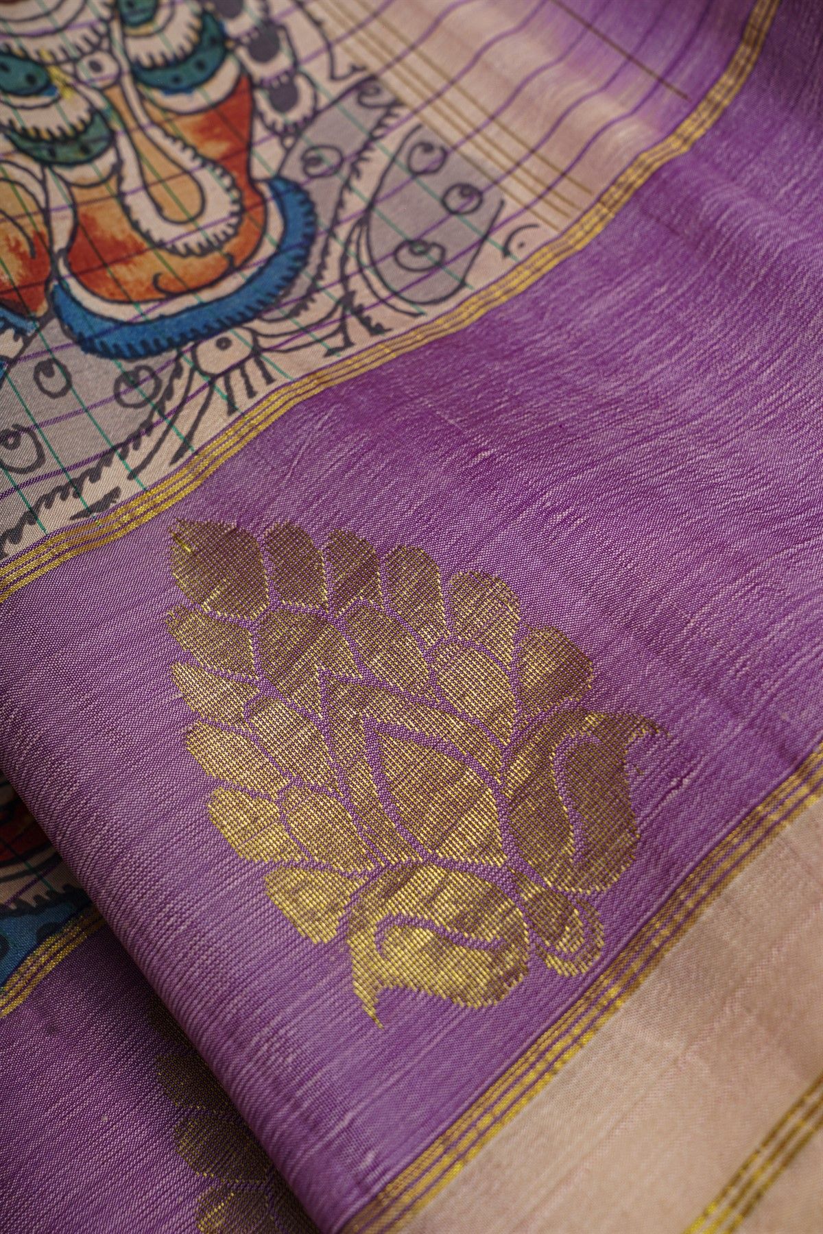 Kalamkari Silk Off White Saree With Florals Border