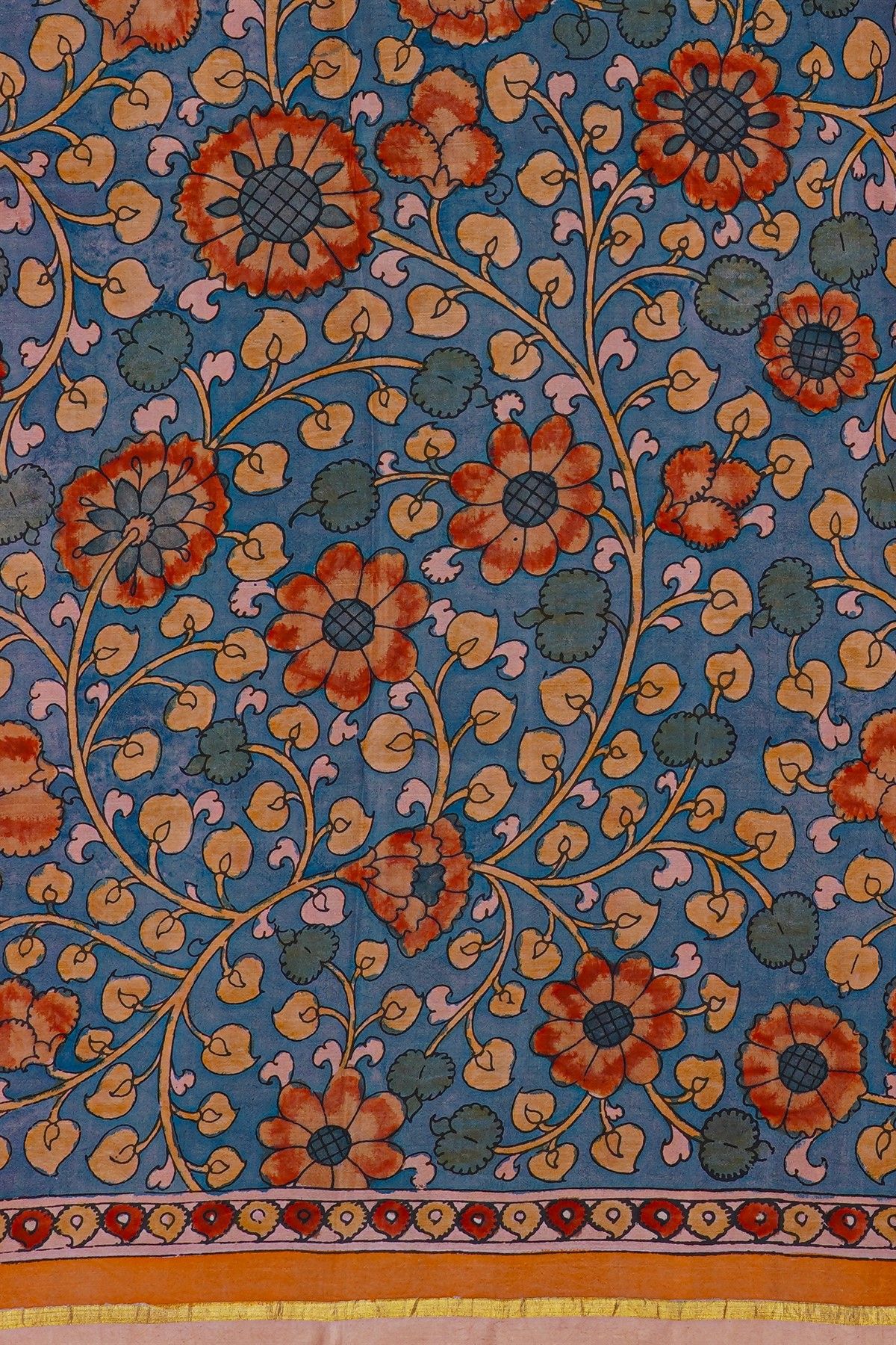 Kalamkari Silk Baby Pink Saree With Zari Lines Border
