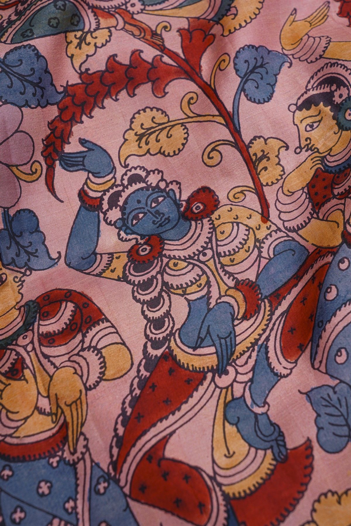 Kalamkari Silk Baby Pink Saree With Zari Lines Border