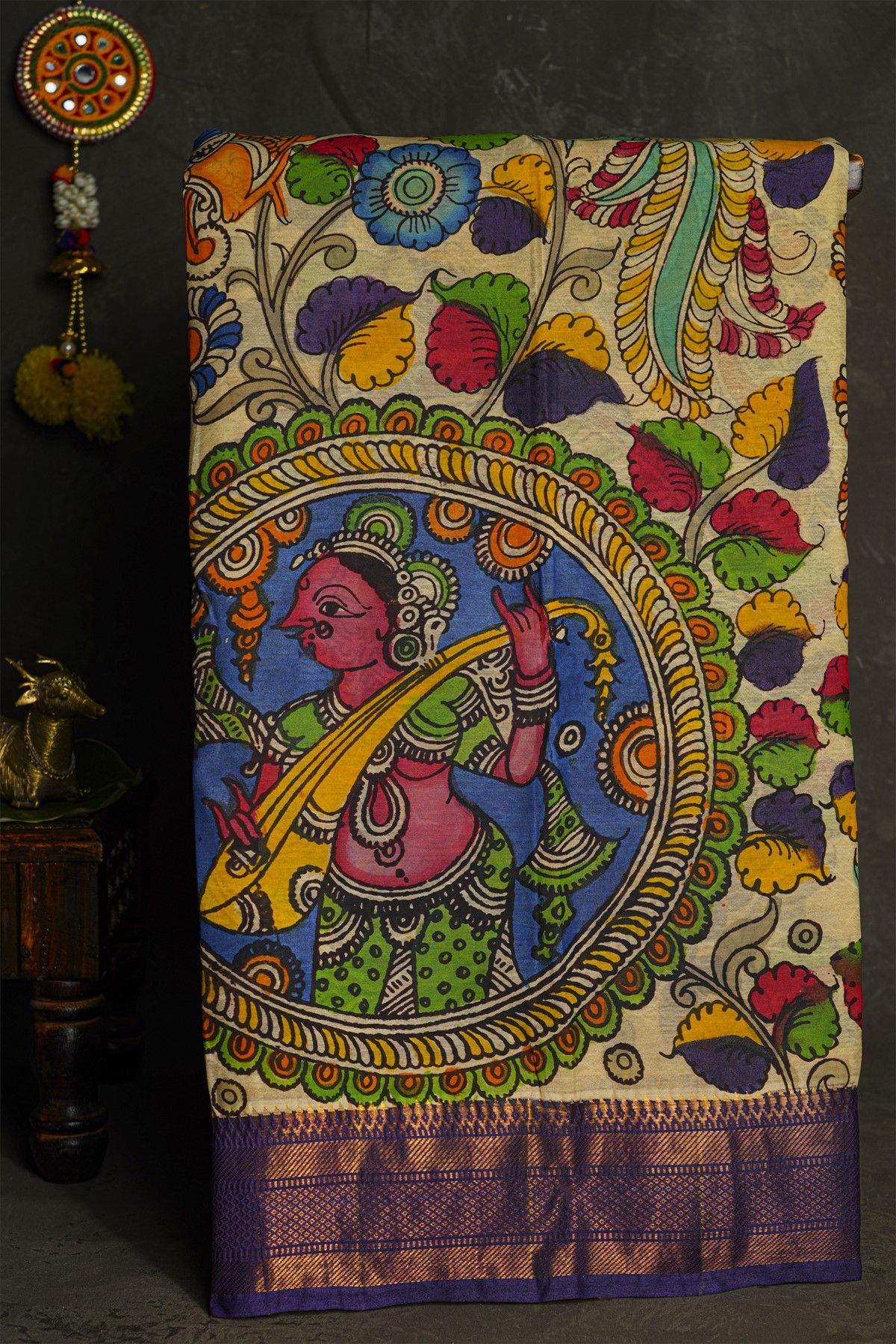 Kalamkari Multi Colour Saree With Diamonds Border