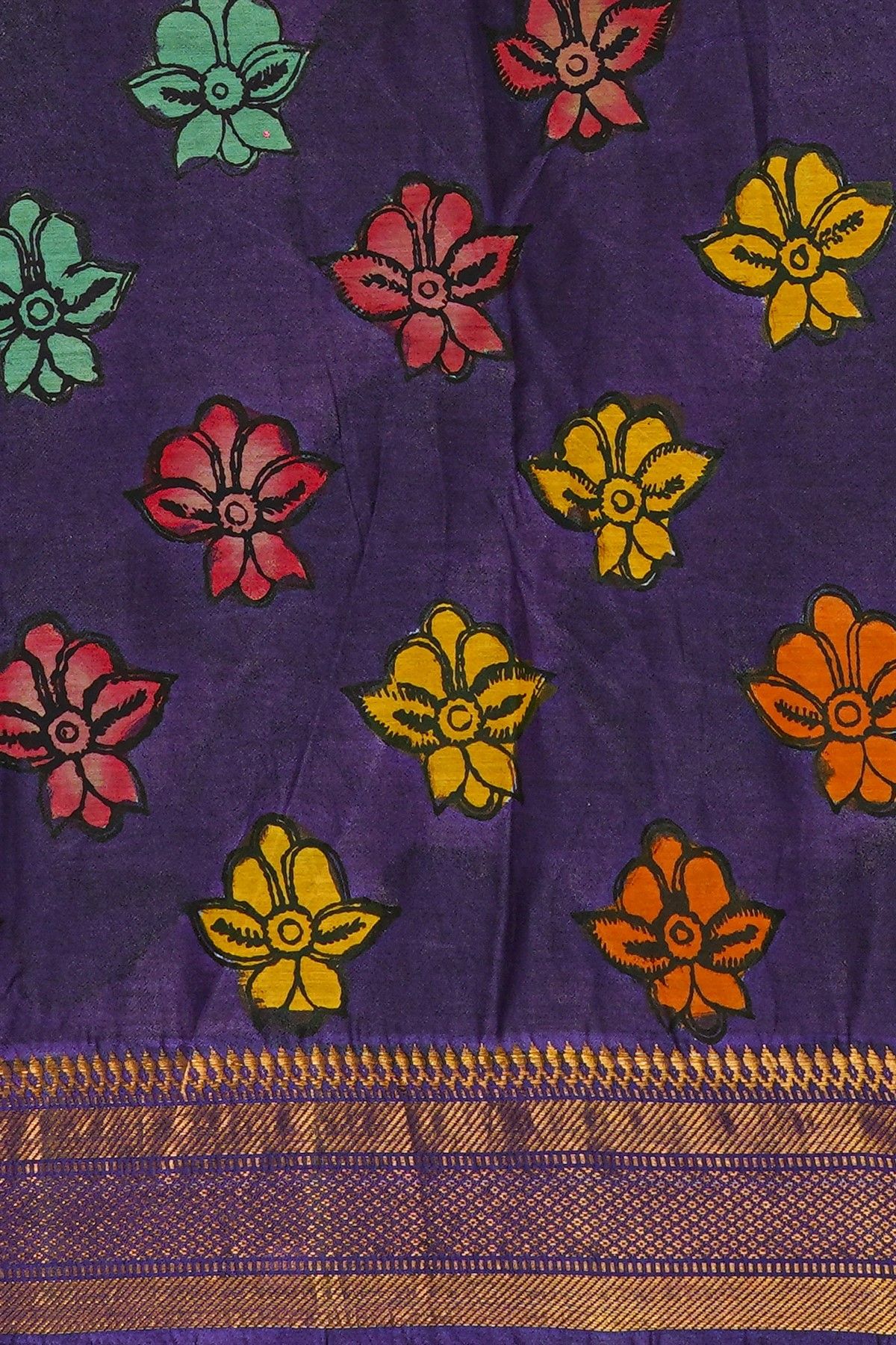 Kalamkari Multi Colour Saree With Diamonds Border