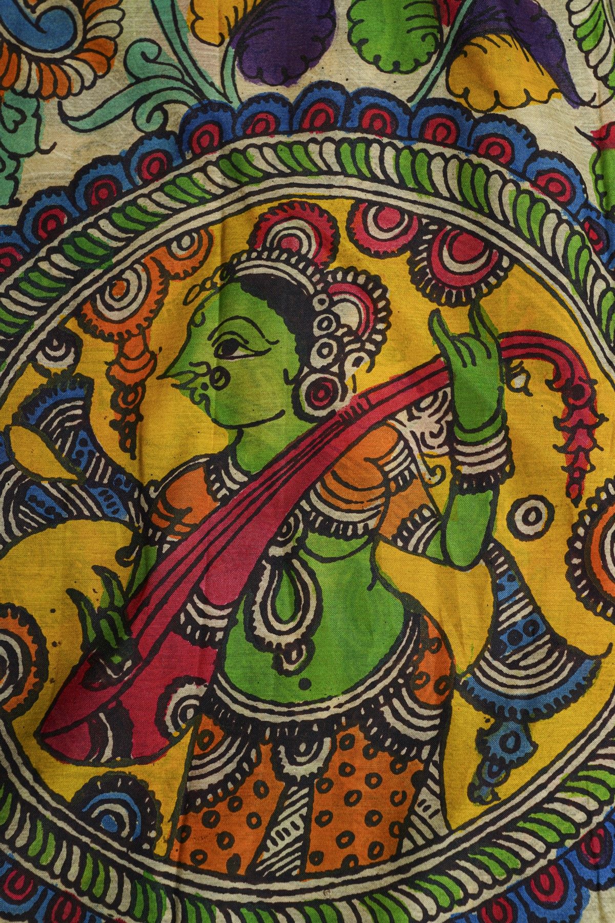 Kalamkari Multi Colour Saree With Diamonds Border