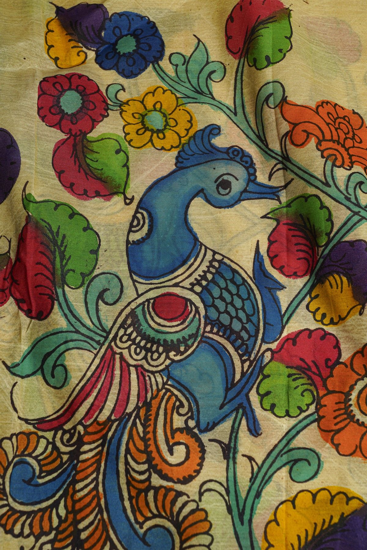 Kalamkari Multi Colour Saree With Diamonds Border