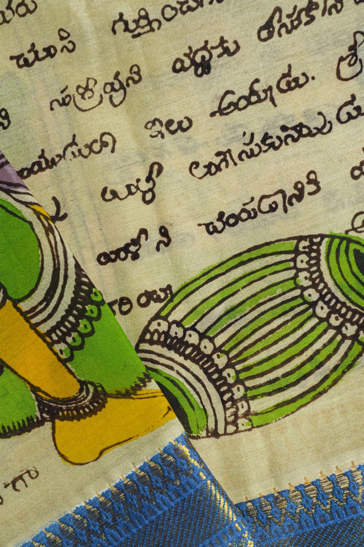 Kalamkari Off White Saree With Diamonds Border