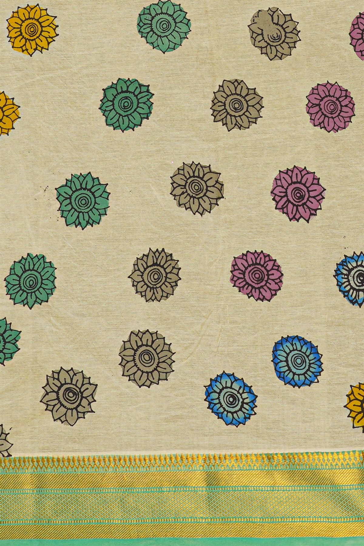 Kalamkari Pink Saree With Diamonds And Temple Border