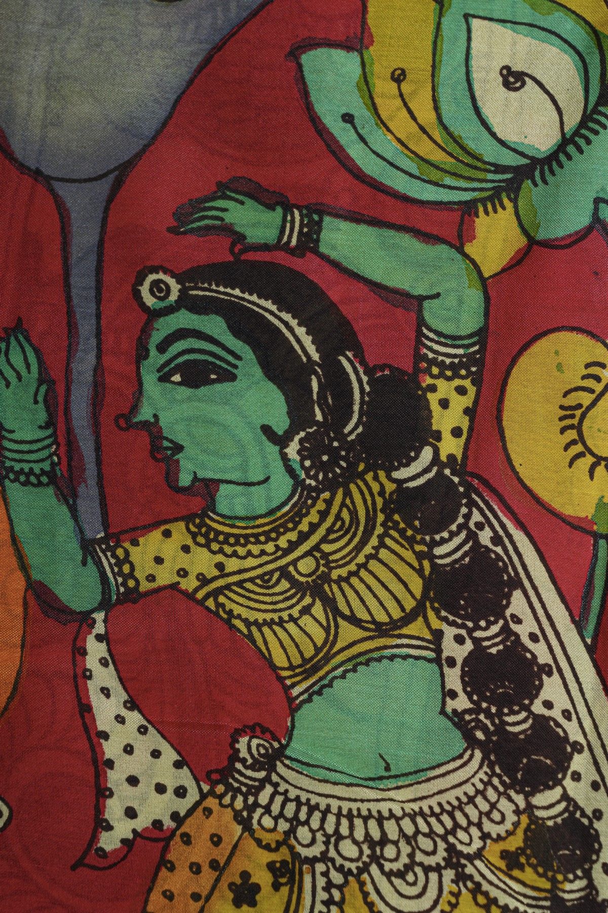 Kalamkari Silk Multi Colour Saree With Diamonds Border