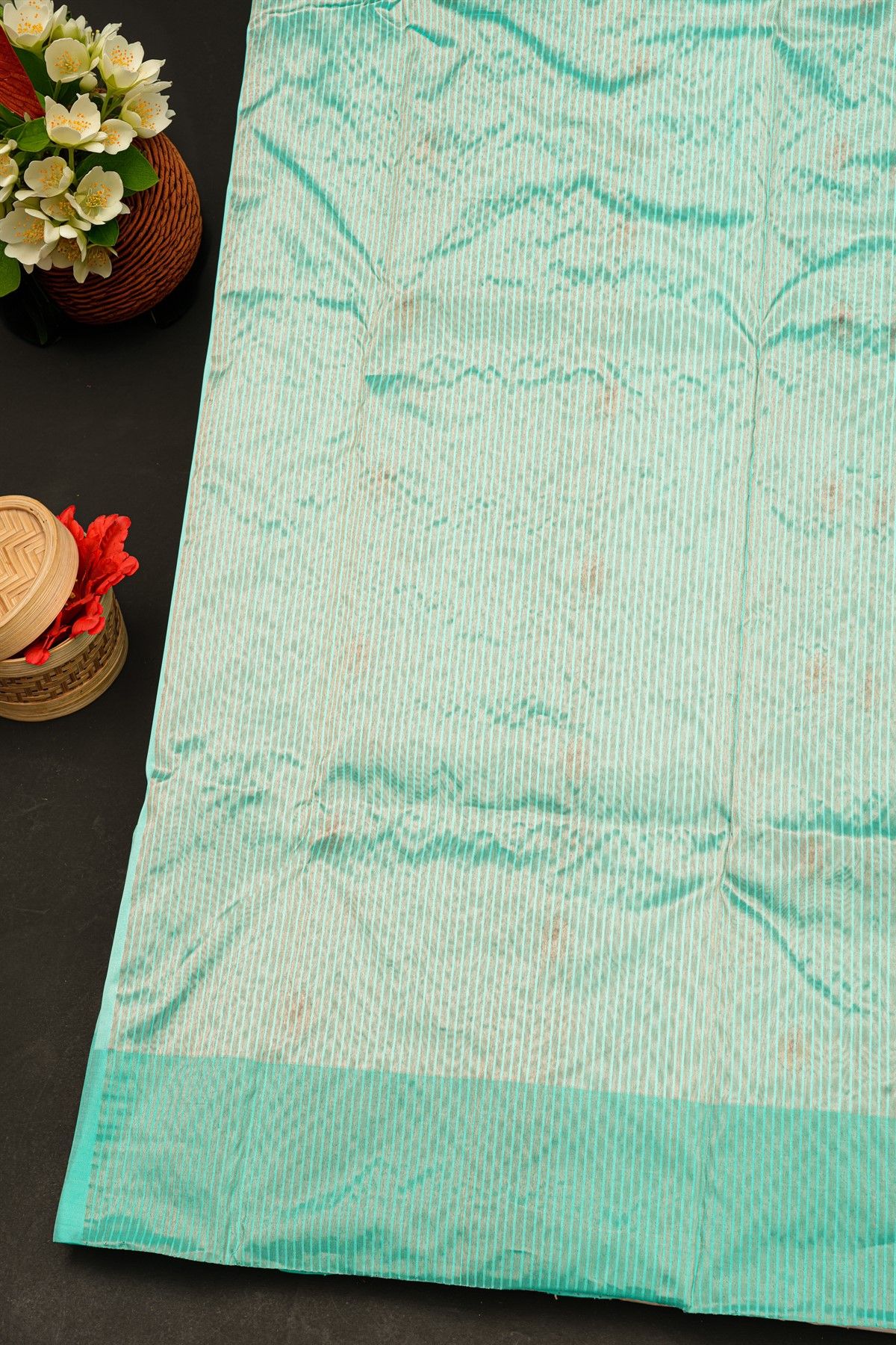 Chanderi Silk Turquoise Blue Saree With Florals And Buttis Body