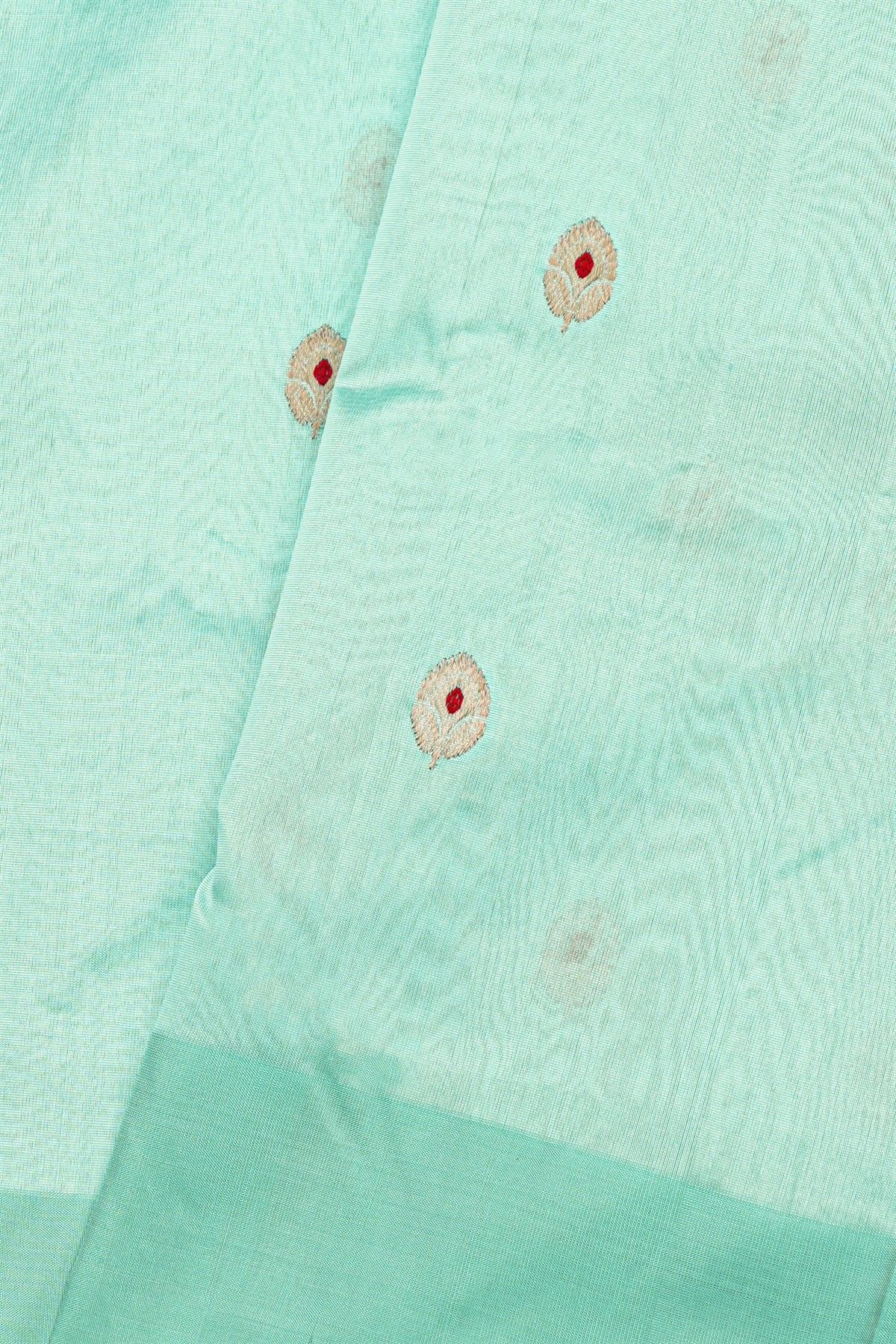 Chanderi Silk Turquoise Blue Saree With Florals And Buttis Body