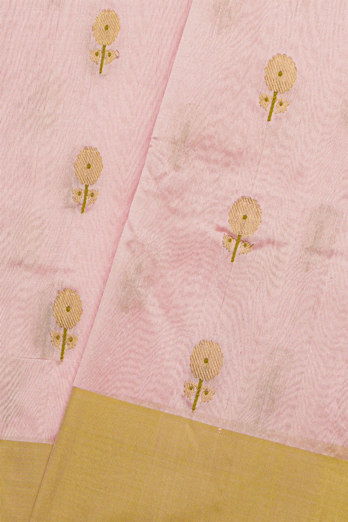 Chanderi Silk Baby Pink Saree With Florals And Buttis Body