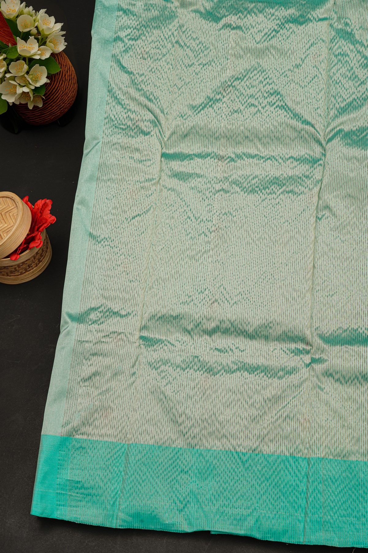 Chanderi Silk Mint Blue Saree With Florals And Buttis Body