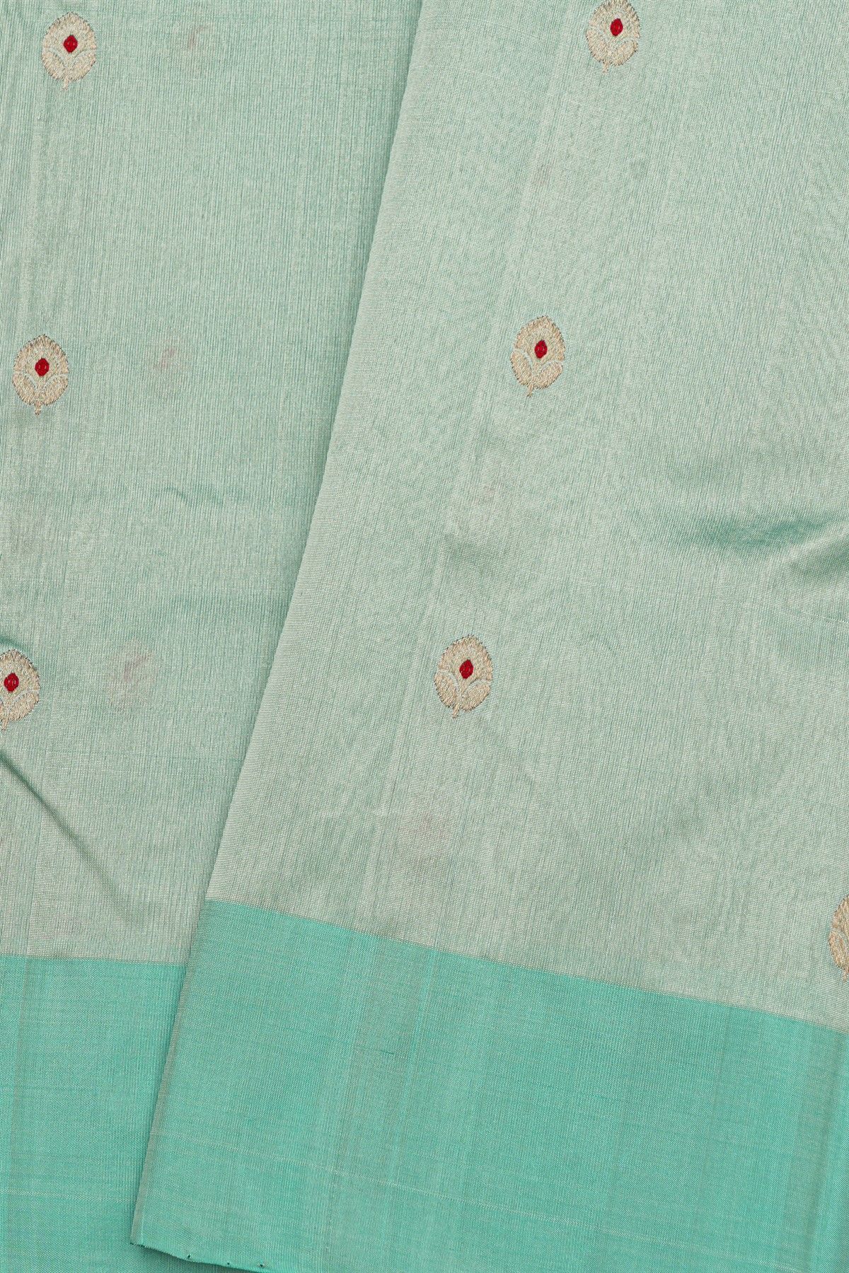 Chanderi Silk Mint Blue Saree With Florals And Buttis Body