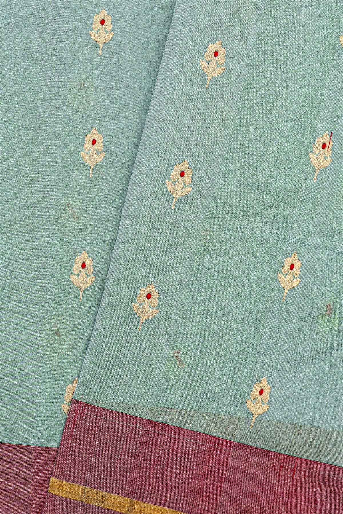 Chanderi Silk Powder Blue Saree With Florals And Buttis Body