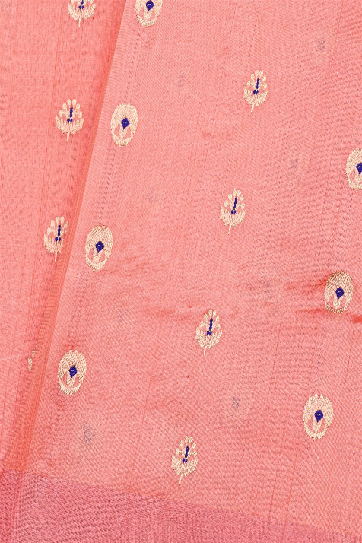 Chanderi Silk Peach Pink Saree With Florals And Buttis Body