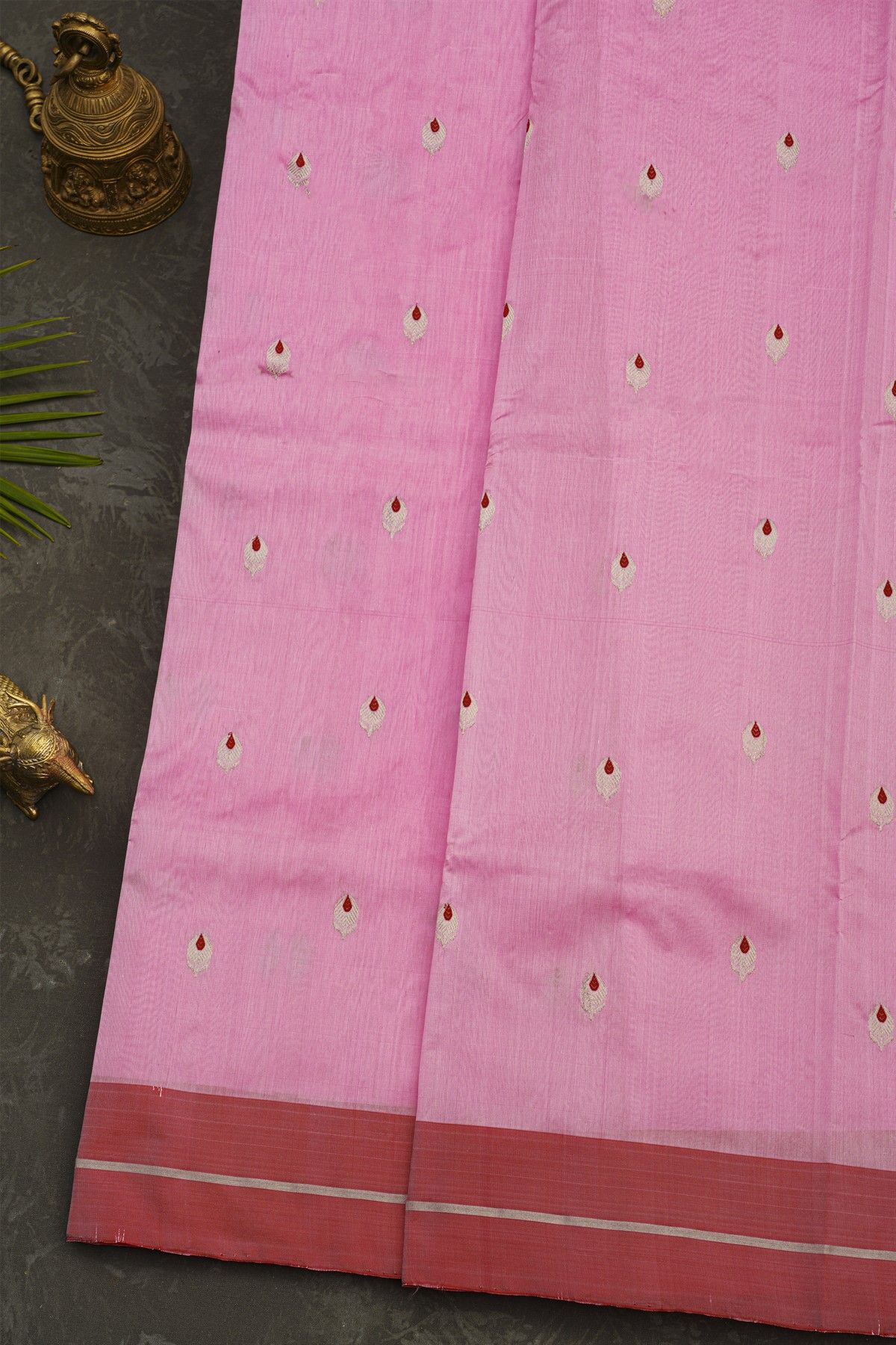 Chanderi Silk Pink Saree With Floral Buttis Body
