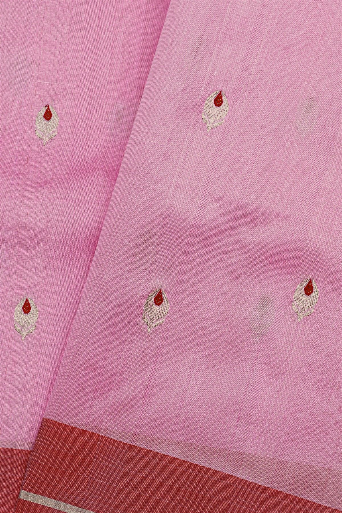 Chanderi Silk Pink Saree With Floral Buttis Body