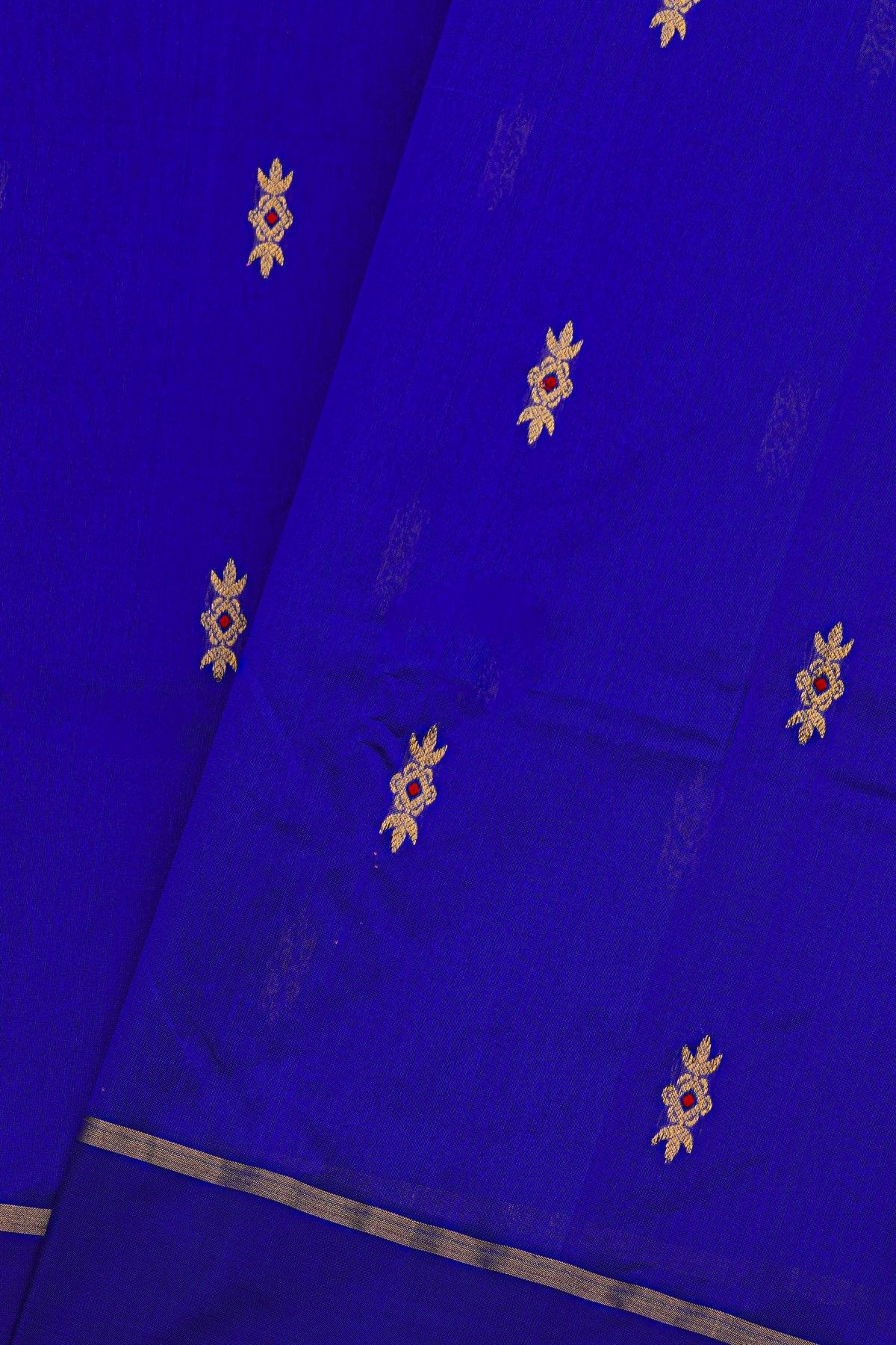 Chanderi Silk Royal Blue Saree With Floral Buttis Body