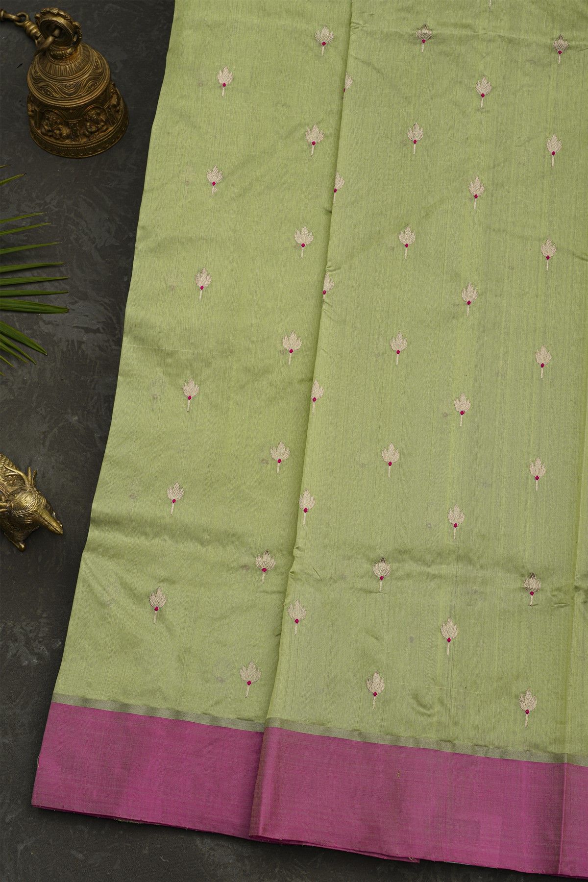 Chanderi Silk Sage Green Saree With Floral Buttis Body