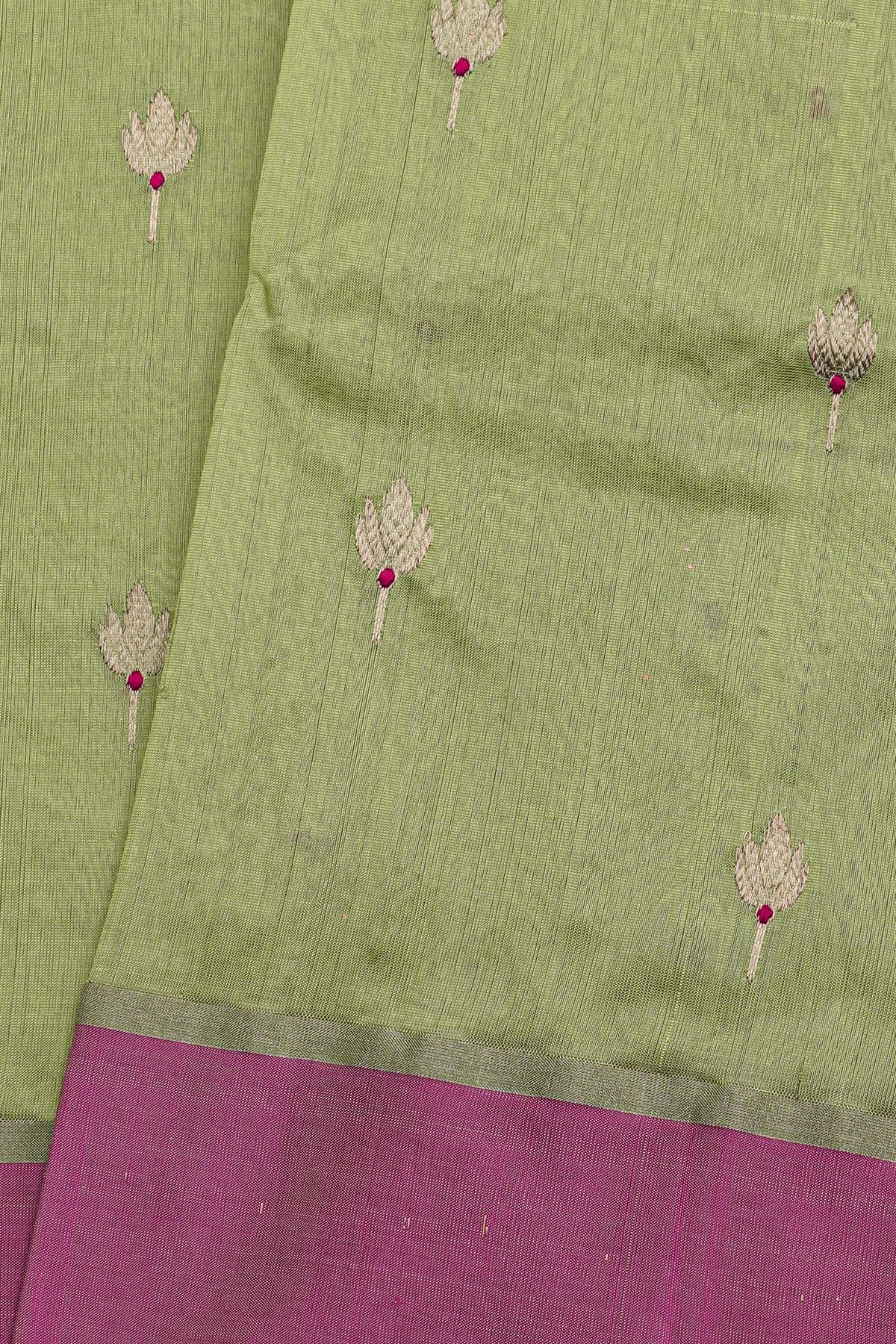 Chanderi Silk Sage Green Saree With Floral Buttis Body