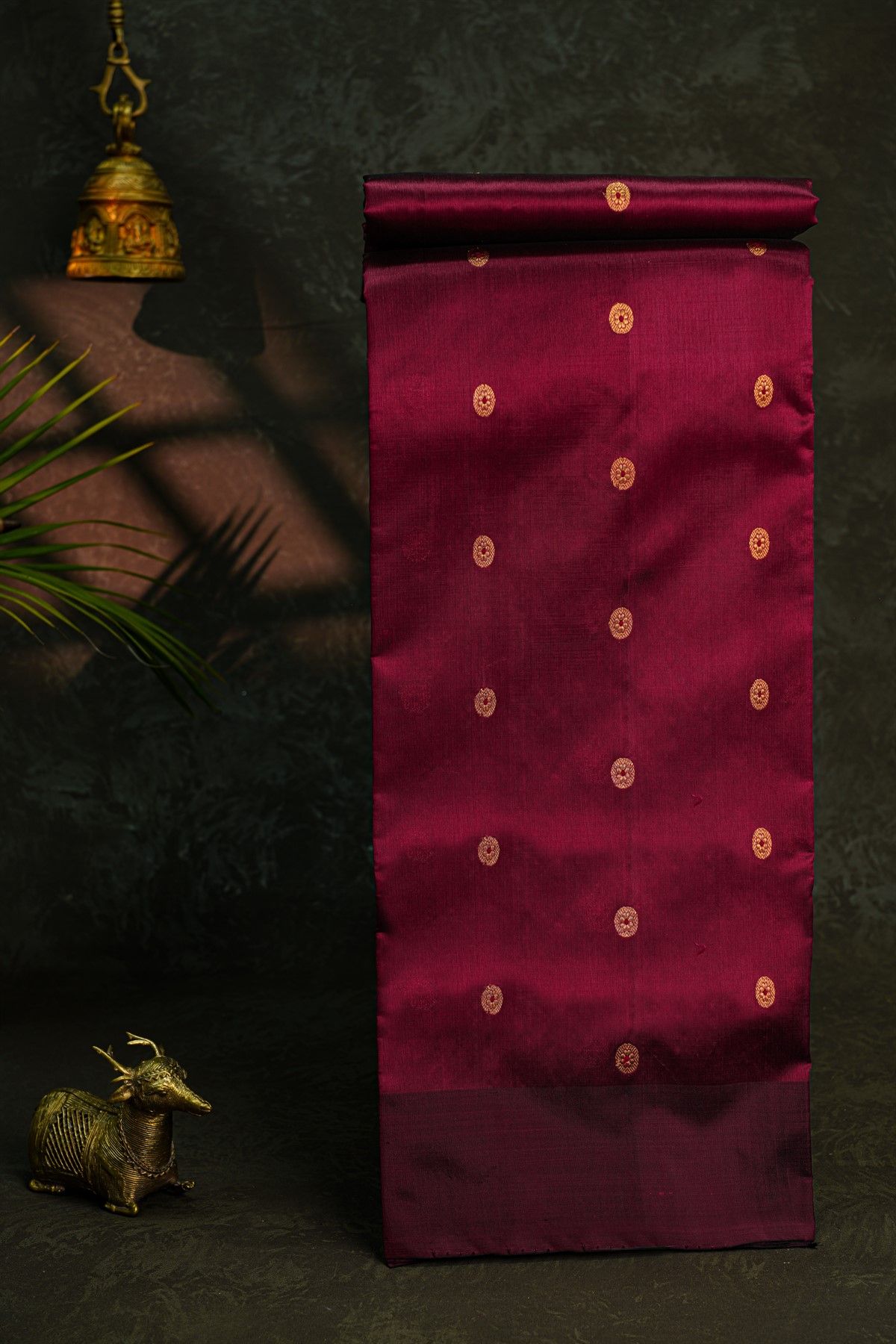 Chanderi Silk Wine Saree With Floral Buttis Body